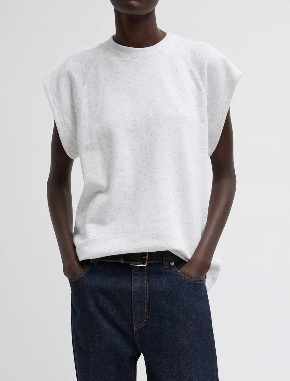 TIBI Spring Tweedy Sweatshirting Sleeveless Easy Top in White Multi