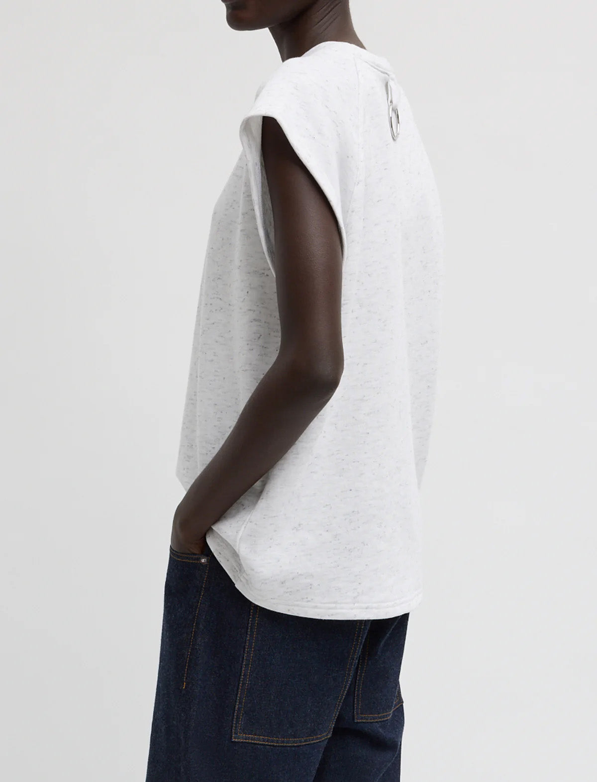 TIBI Spring Tweedy Sweatshirting Sleeveless Easy Top in White Multi