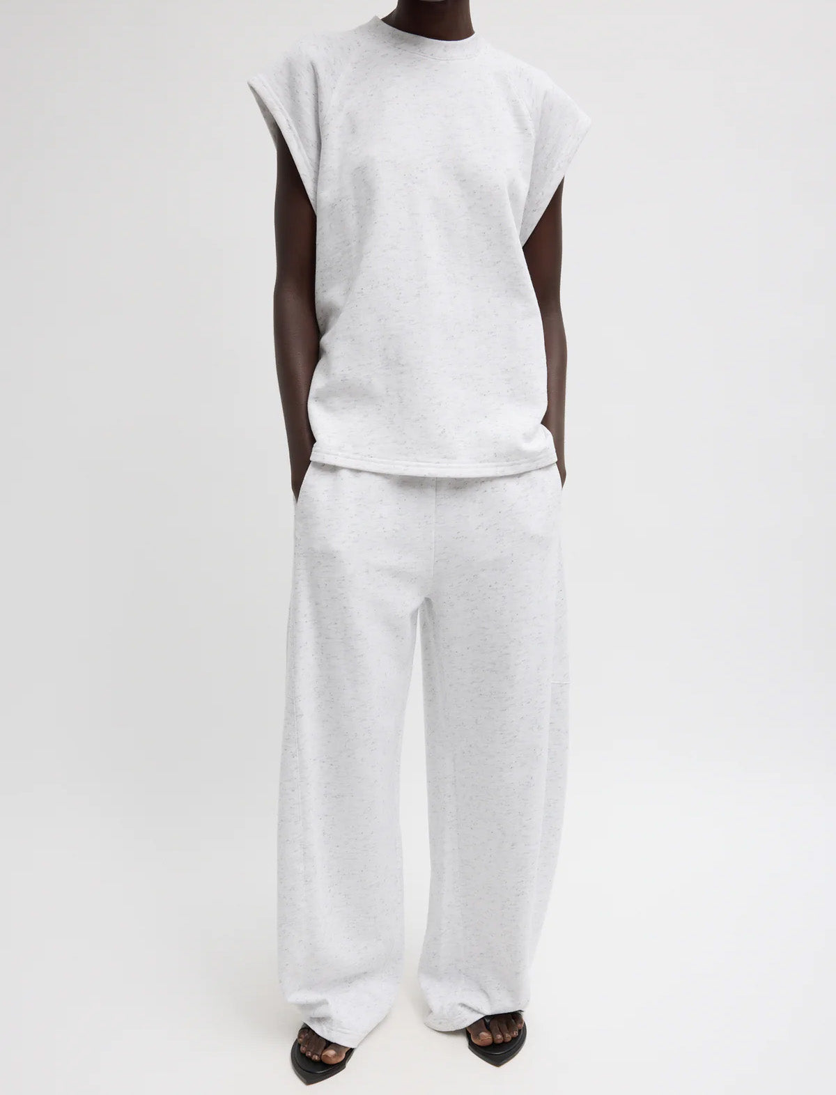 TIBI Spring Tweedy Sweatshirting Sleeveless Easy Top in White Multi