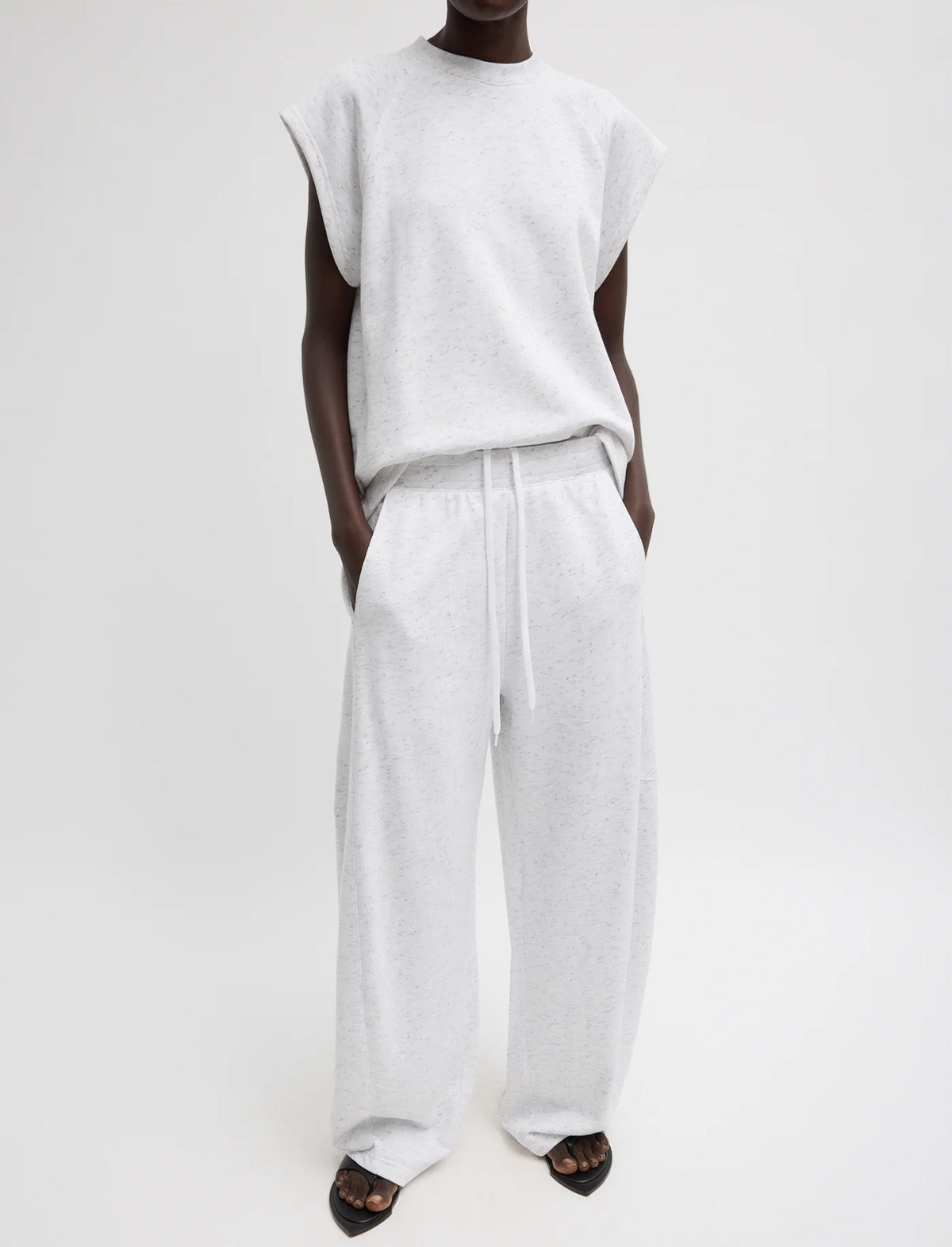 TIBI Spring Tweedy Sweatshirting Winslow Pant in White Multi