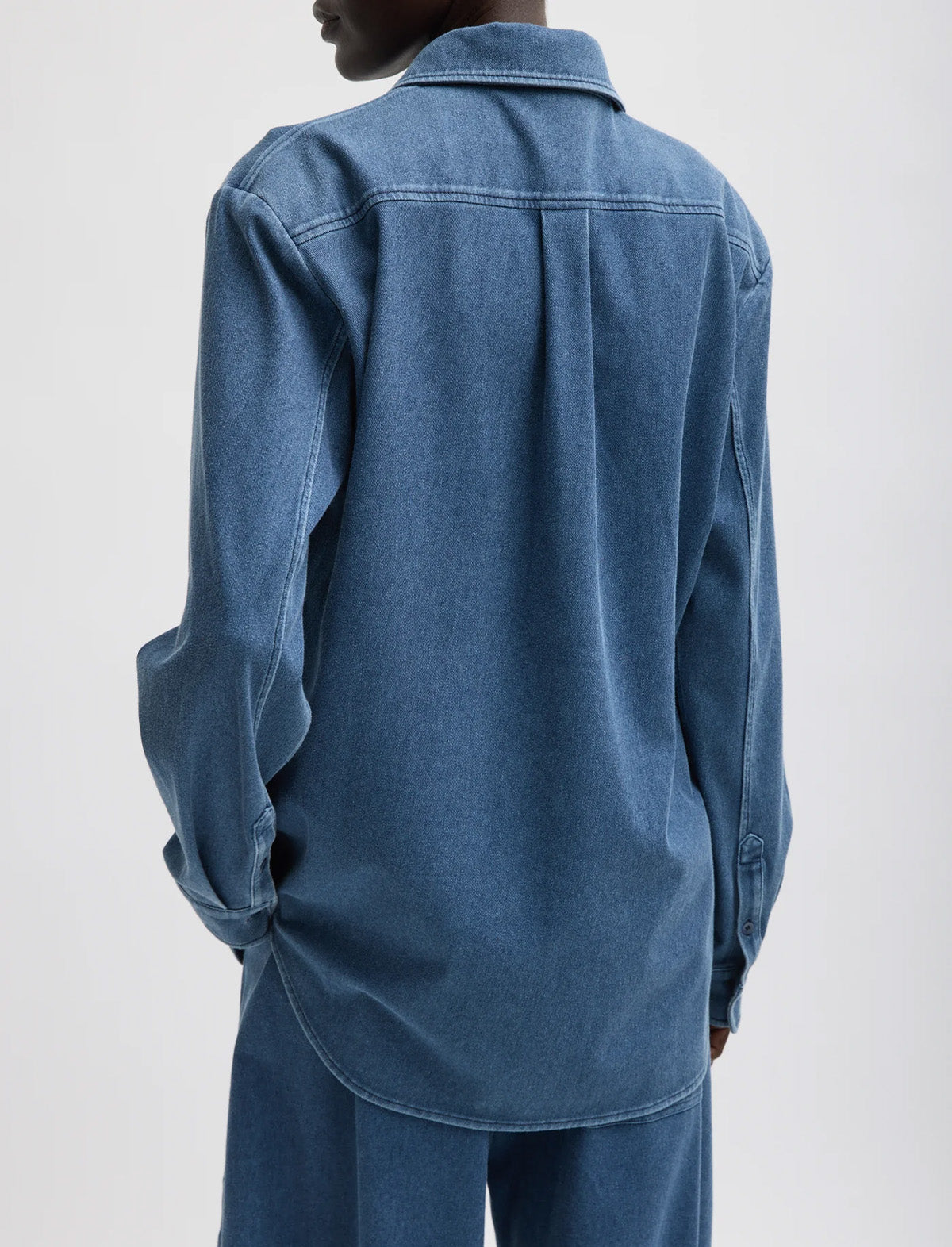 TIBI Stretch Denim Easy Shirt in Classic Wash