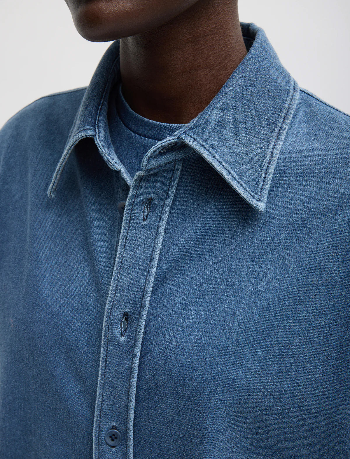 TIBI Stretch Denim Easy Shirt in Classic Wash