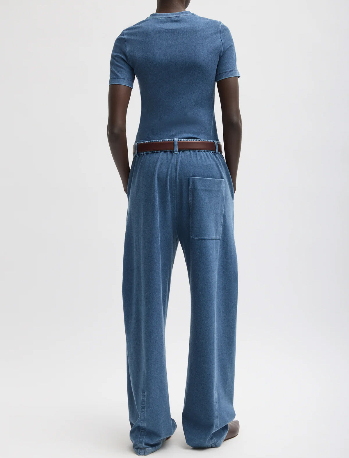TIBI Stretch Denim Knit Winslow Pant in Classic Wash