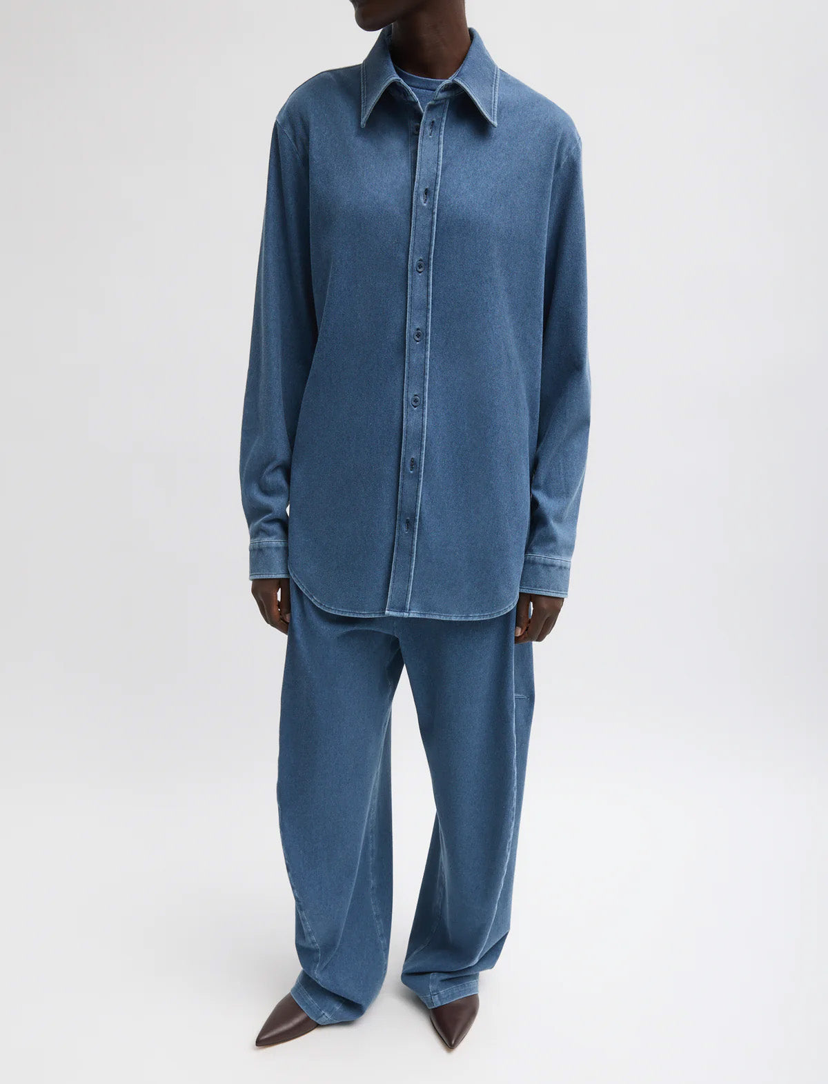 TIBI Stretch Denim Knit Winslow Pant in Classic Wash