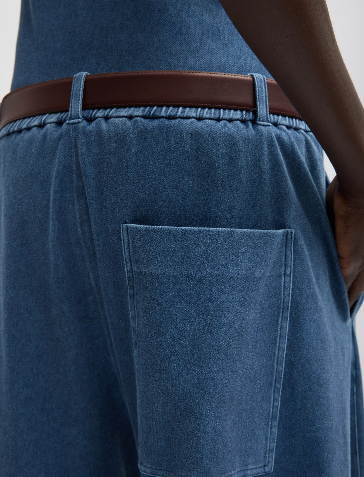 TIBI Stretch Denim Knit Winslow Pant in Classic Wash