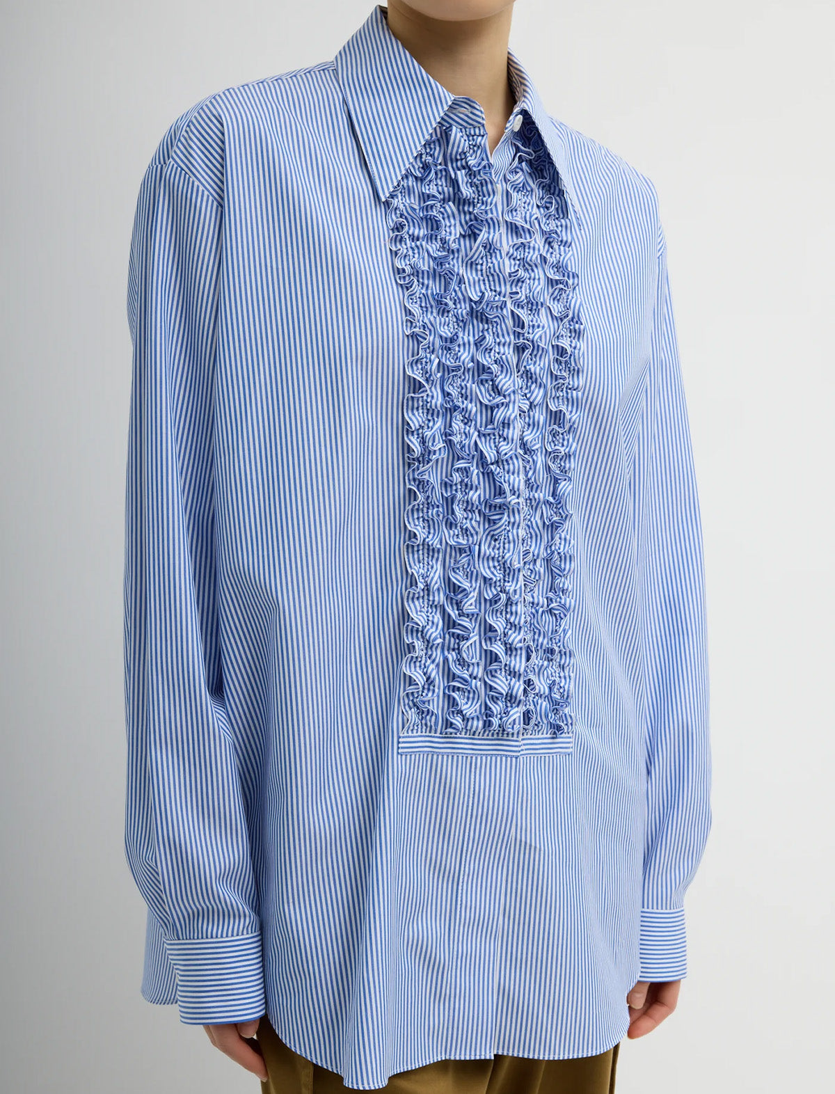 TIBI Striped Shirting Easy Tuxedo Shirt in Blue Multi