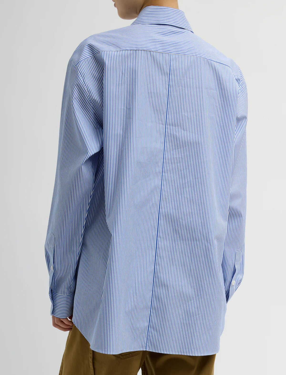 TIBI Striped Shirting Easy Tuxedo Shirt in Blue Multi