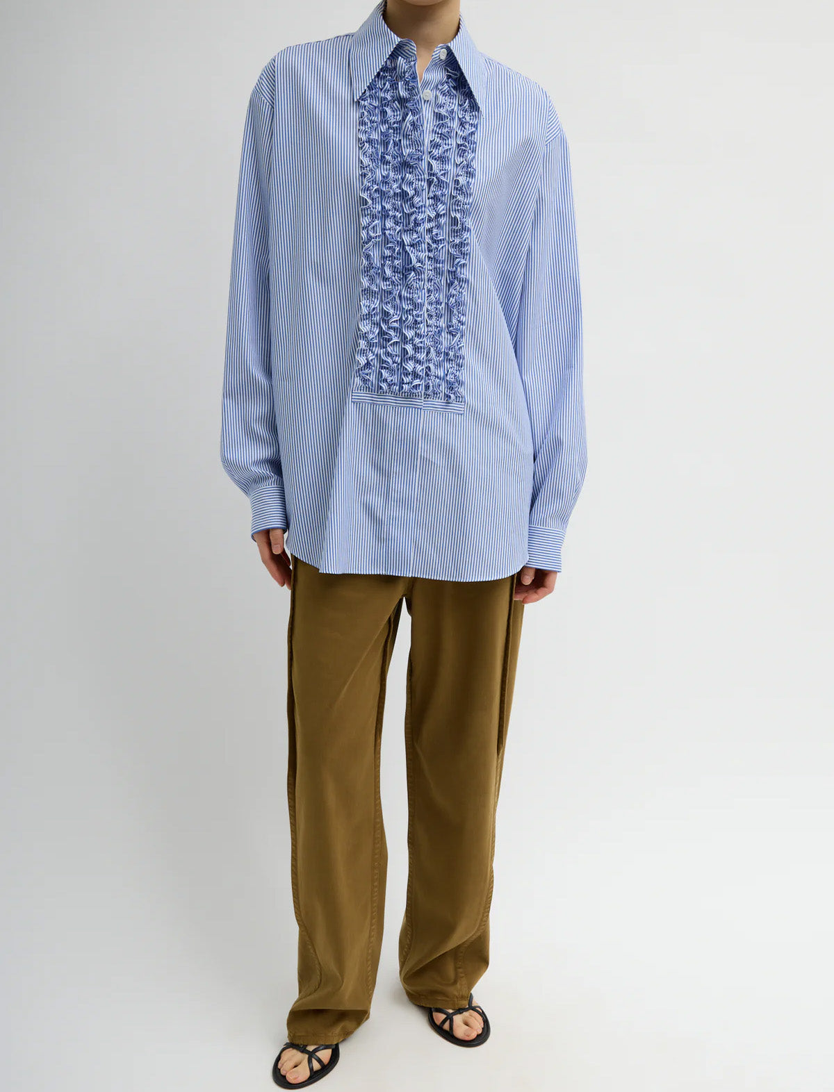 TIBI Striped Shirting Easy Tuxedo Shirt in Blue Multi