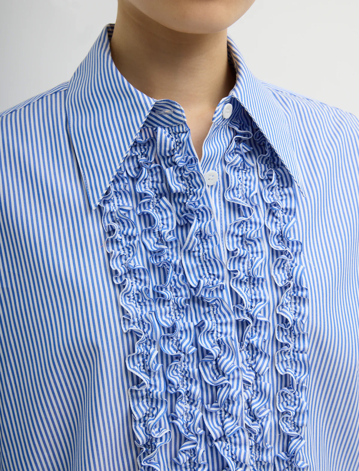 TIBI Striped Shirting Easy Tuxedo Shirt in Blue Multi