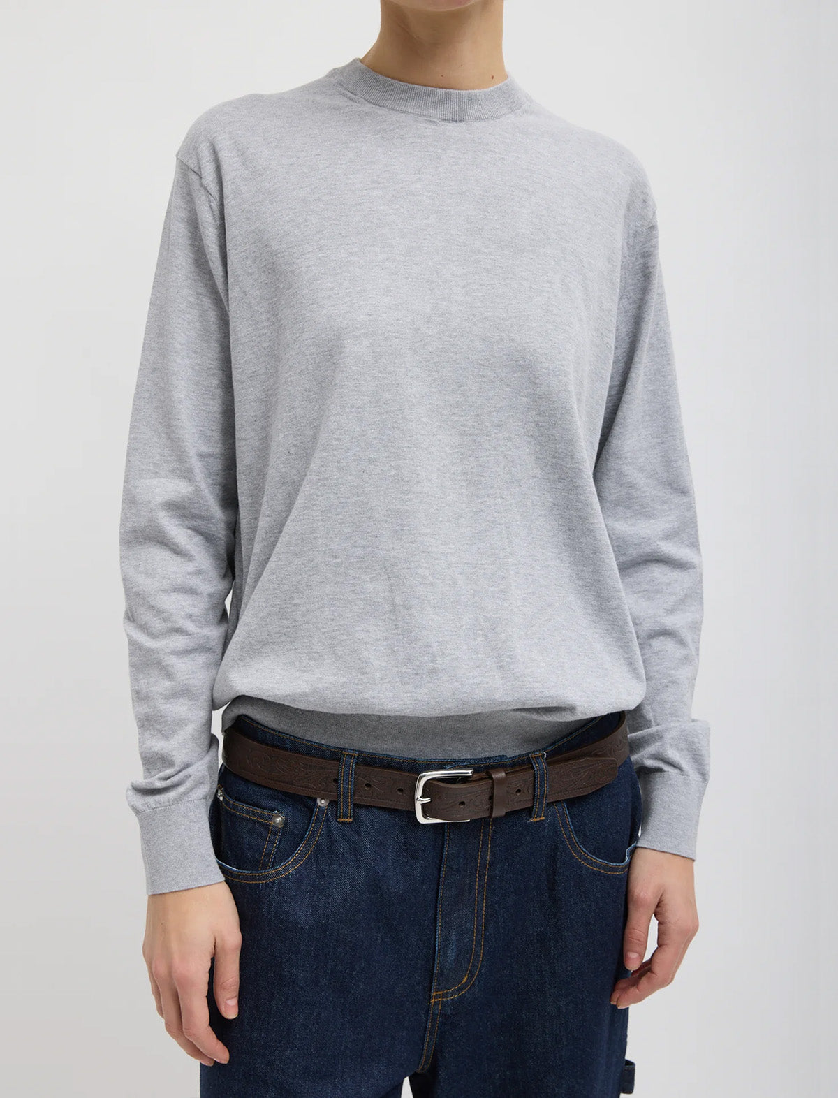 TIBI Super Fine Gauge Perfect Men's Pullover in Heather Grey