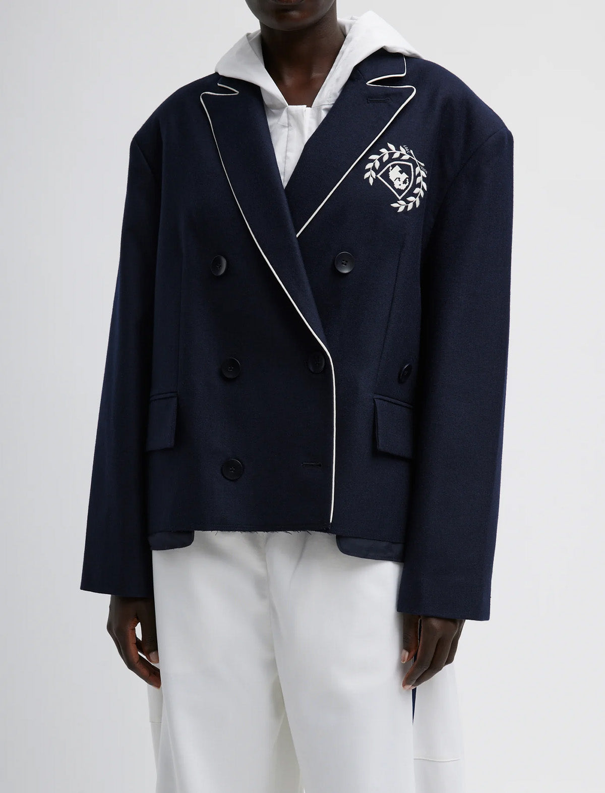 TIBI Superfine Wool Flannel Rene Blazer in Navy