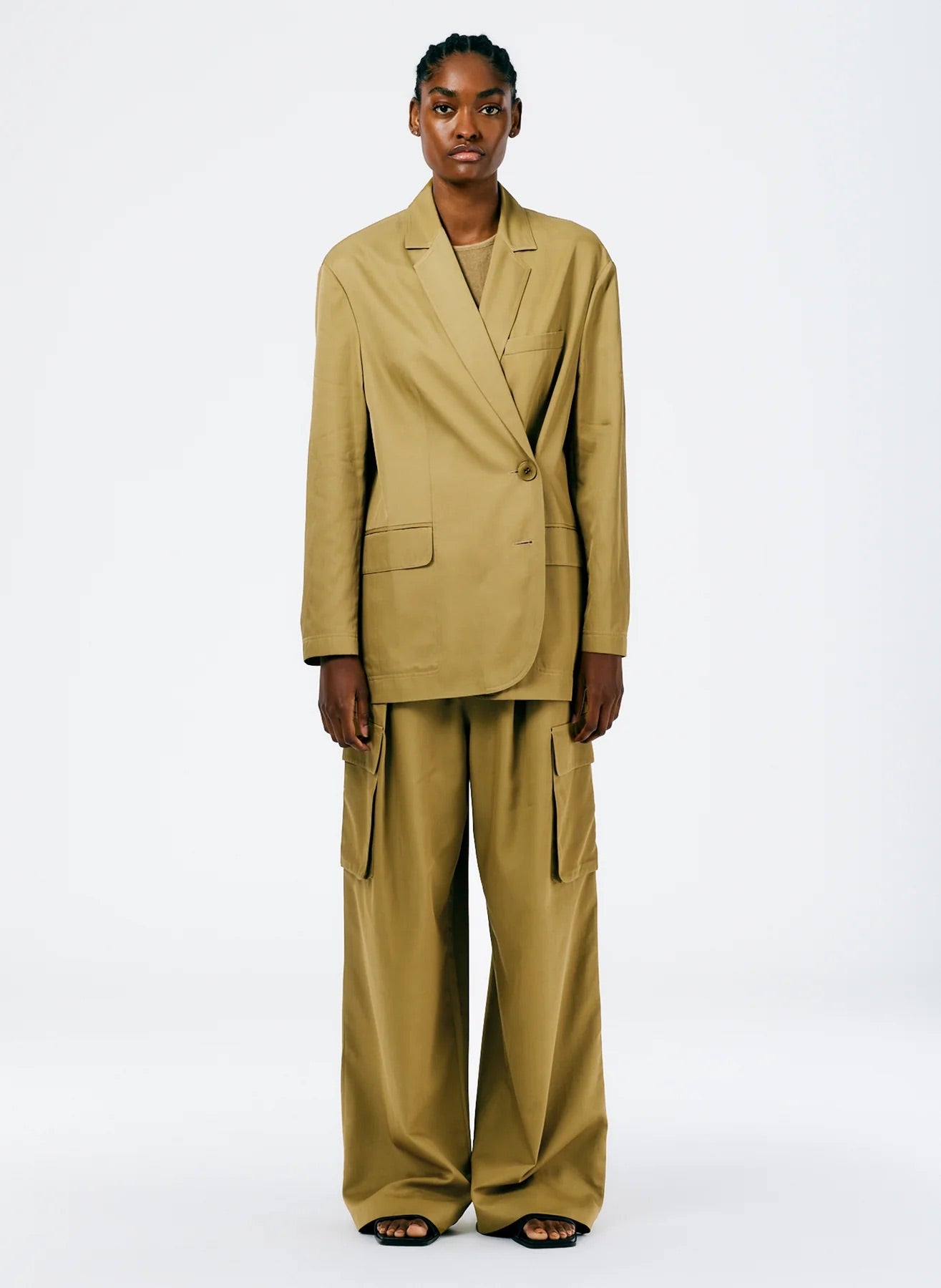 TIBI Drapey Suiting Oversized Liam Blazer in Cumin CLOSET Singapore