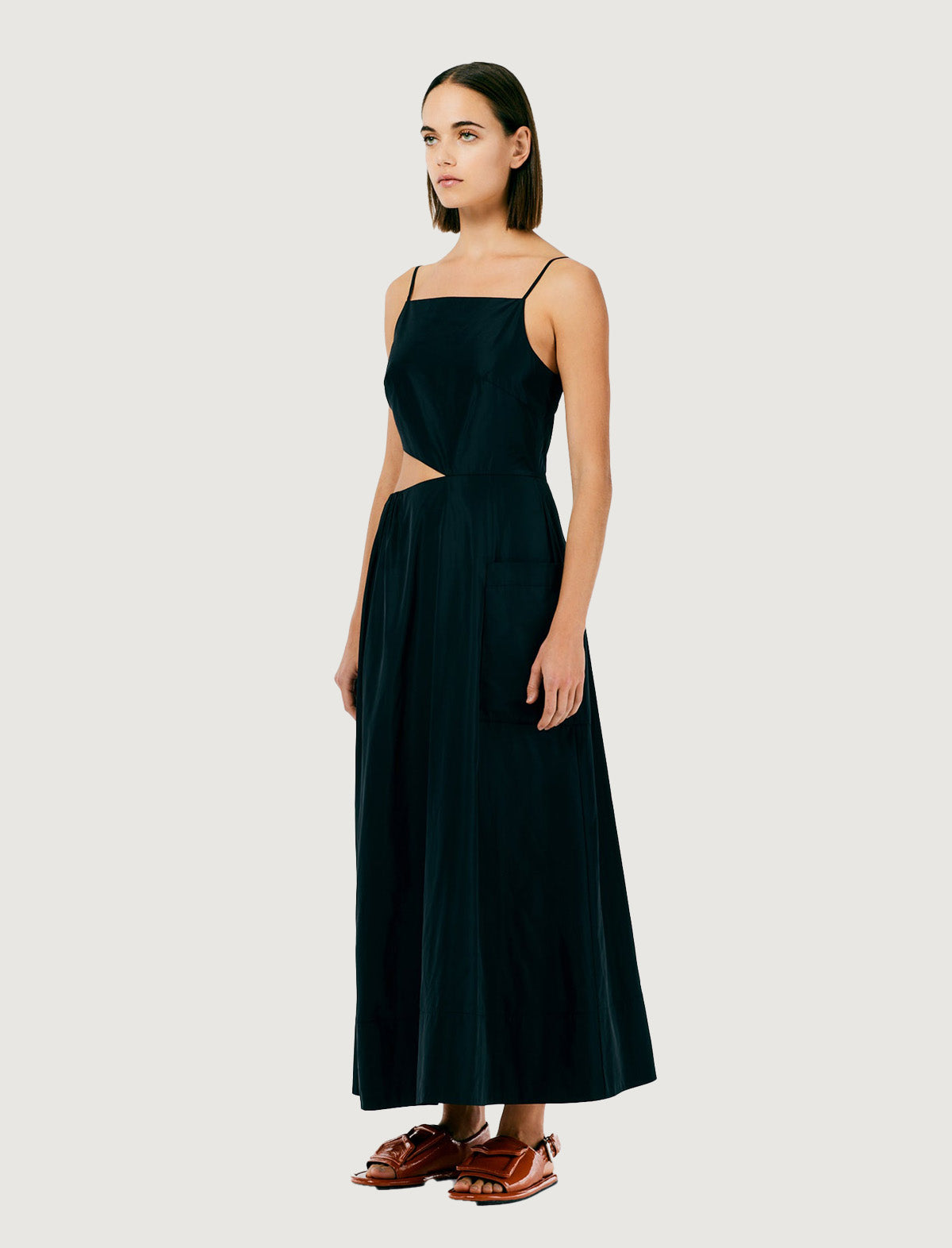 TIBI Italian Sporty Nylon Strappy Cut-Out Dress In Black