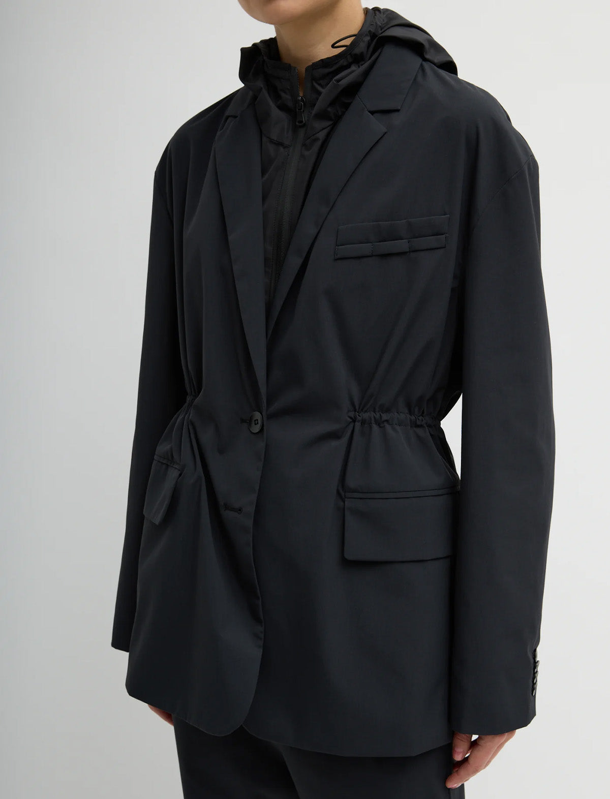 TIBI Tech Suiting Anorak Blazer With Zip Off Vest in Black