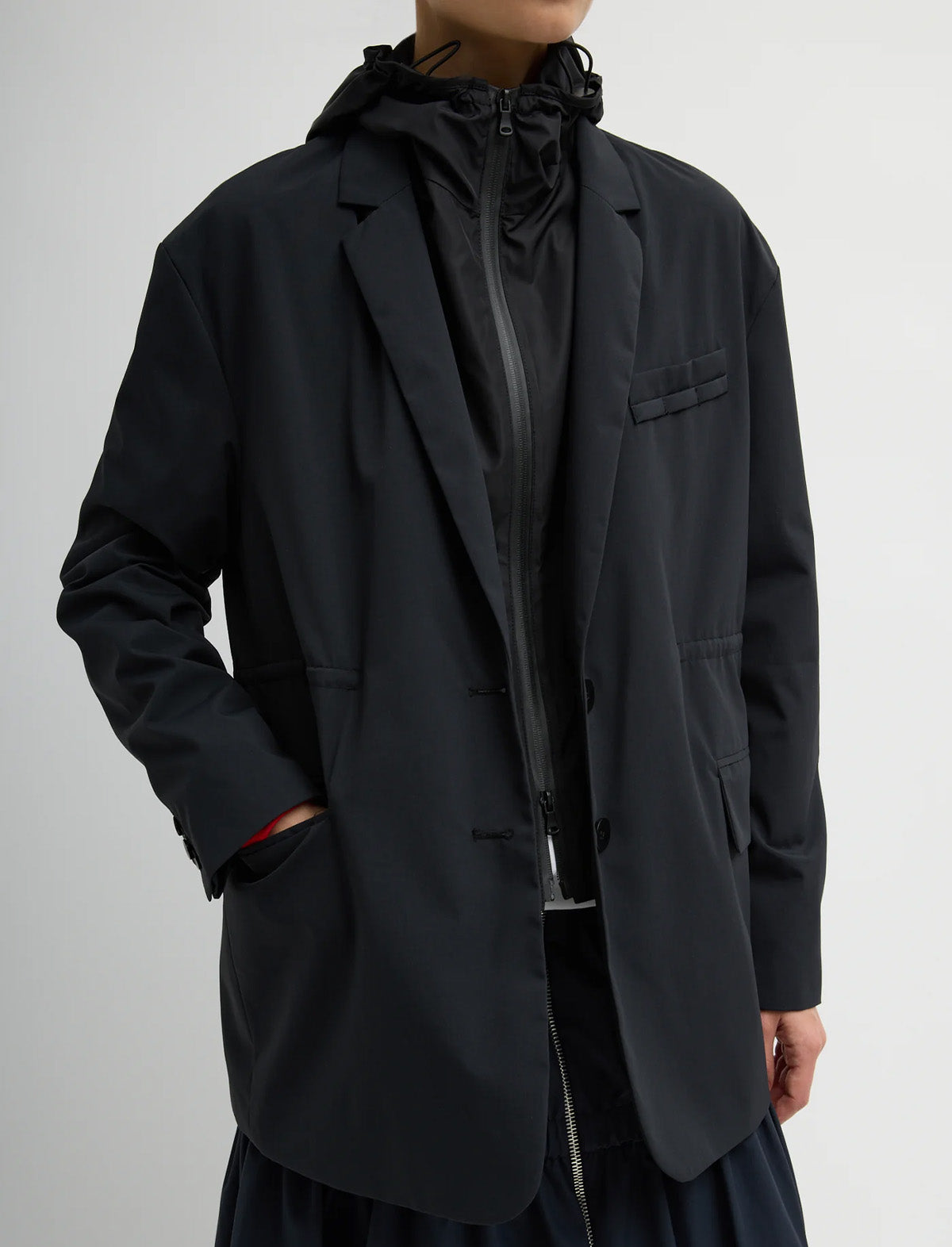 TIBI Tech Suiting Anorak Blazer With Zip Off Vest in Black