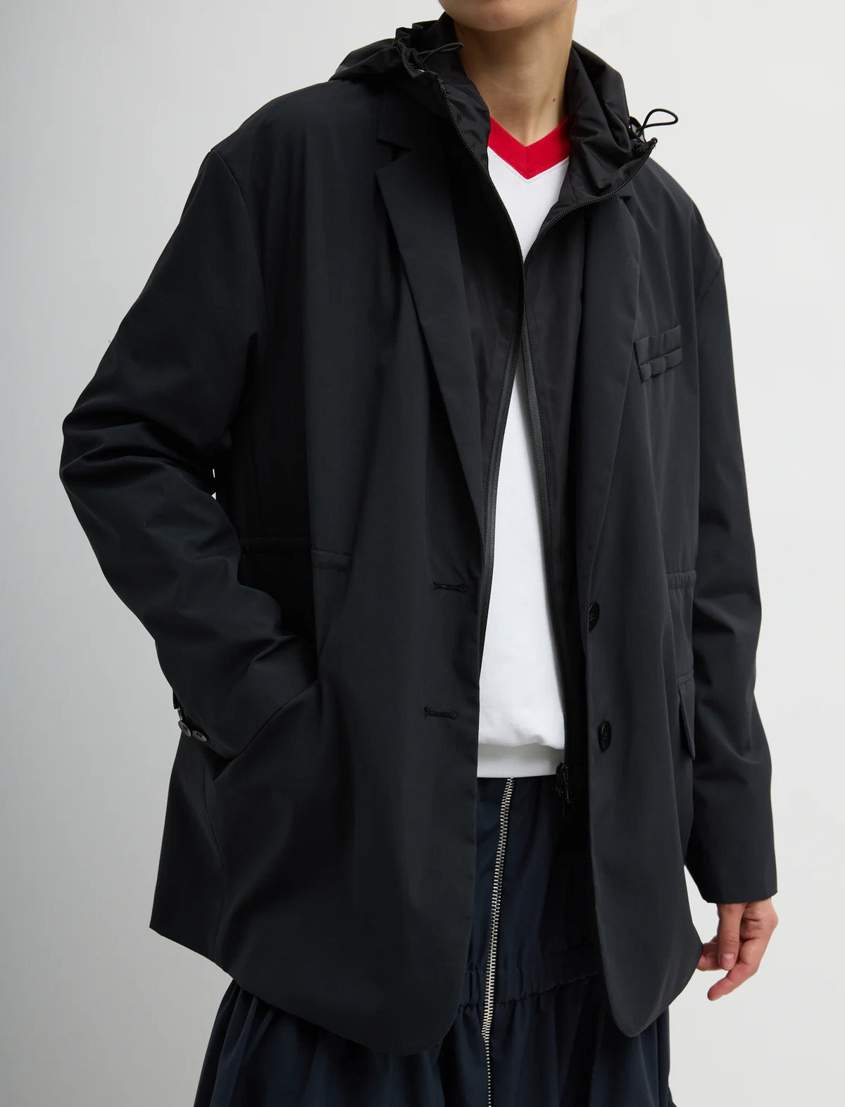 TIBI Tech Suiting Anorak Blazer With Zip Off Vest in Black