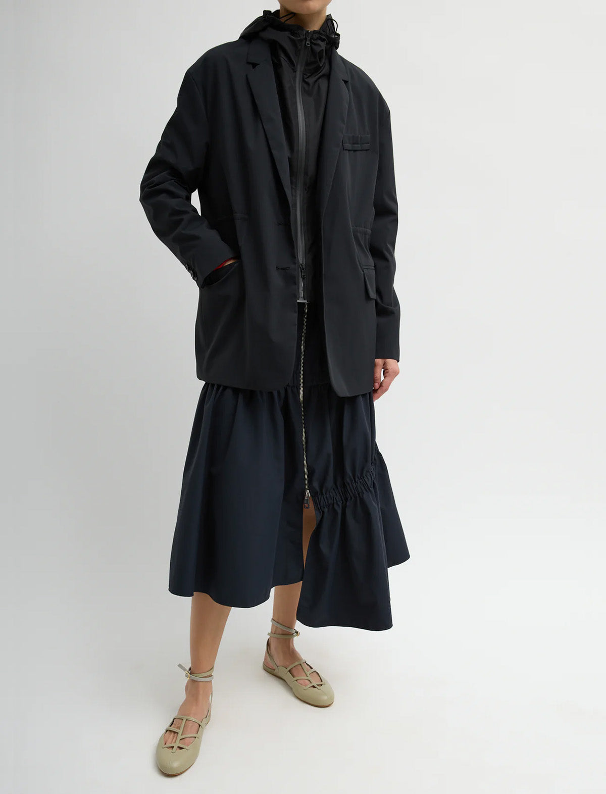 TIBI Tech Suiting Anorak Blazer With Zip Off Vest in Black