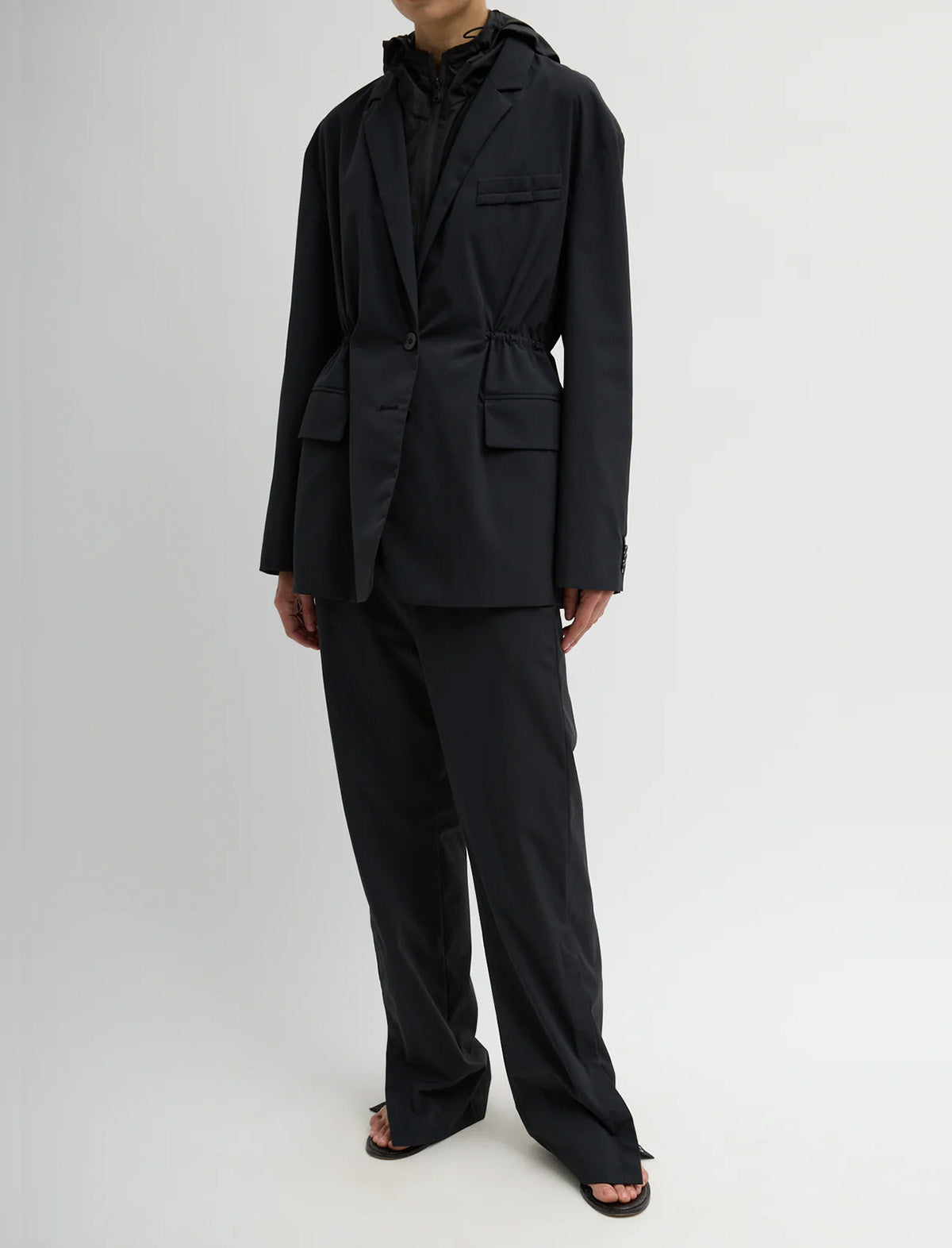 TIBI Tech Suiting Anorak Blazer With Zip Off Vest in Black