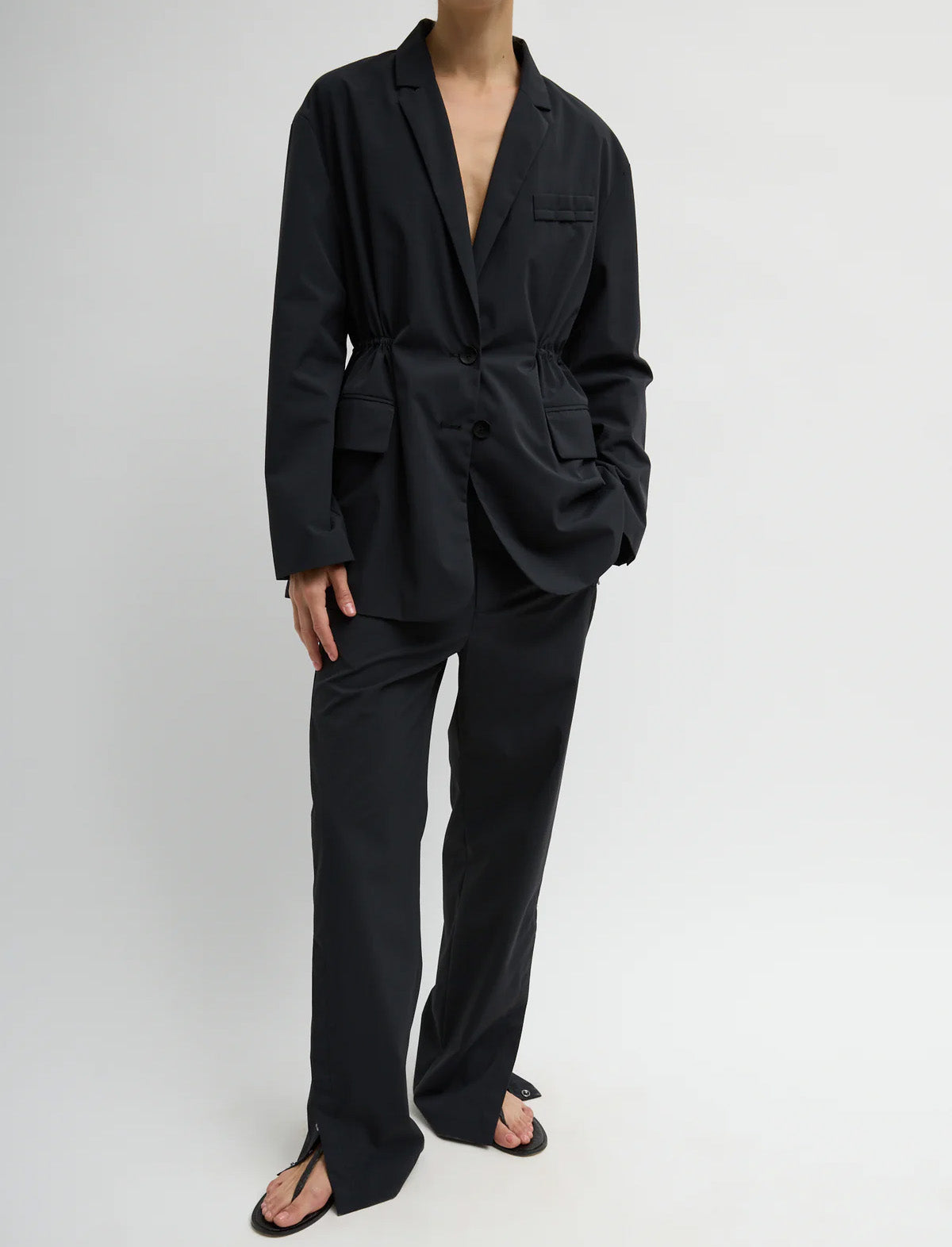 TIBI Tech Suiting Anorak Blazer With Zip Off Vest in Black