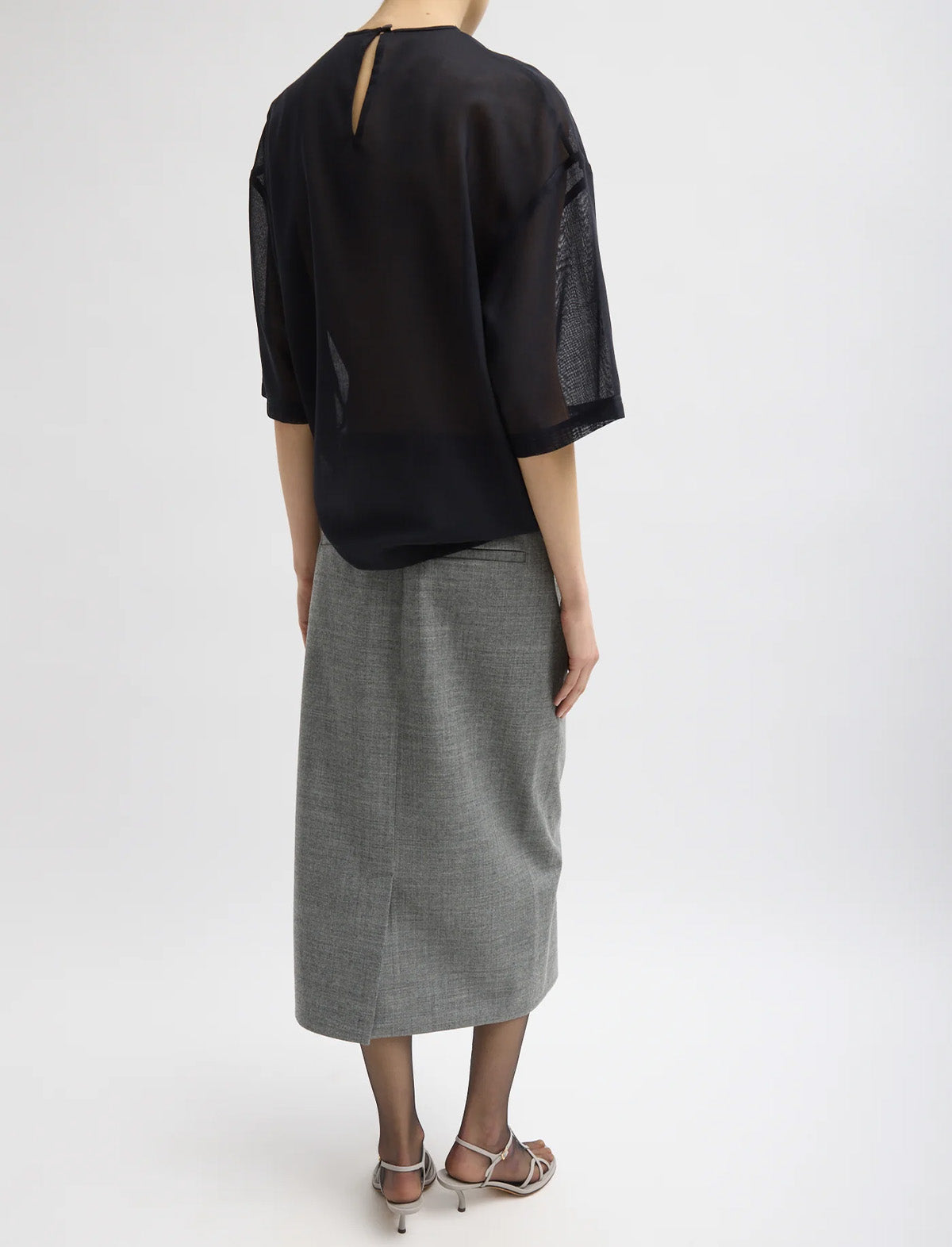 TIBI Techy Bonded Wool Wrap Midi Skirt in Grey