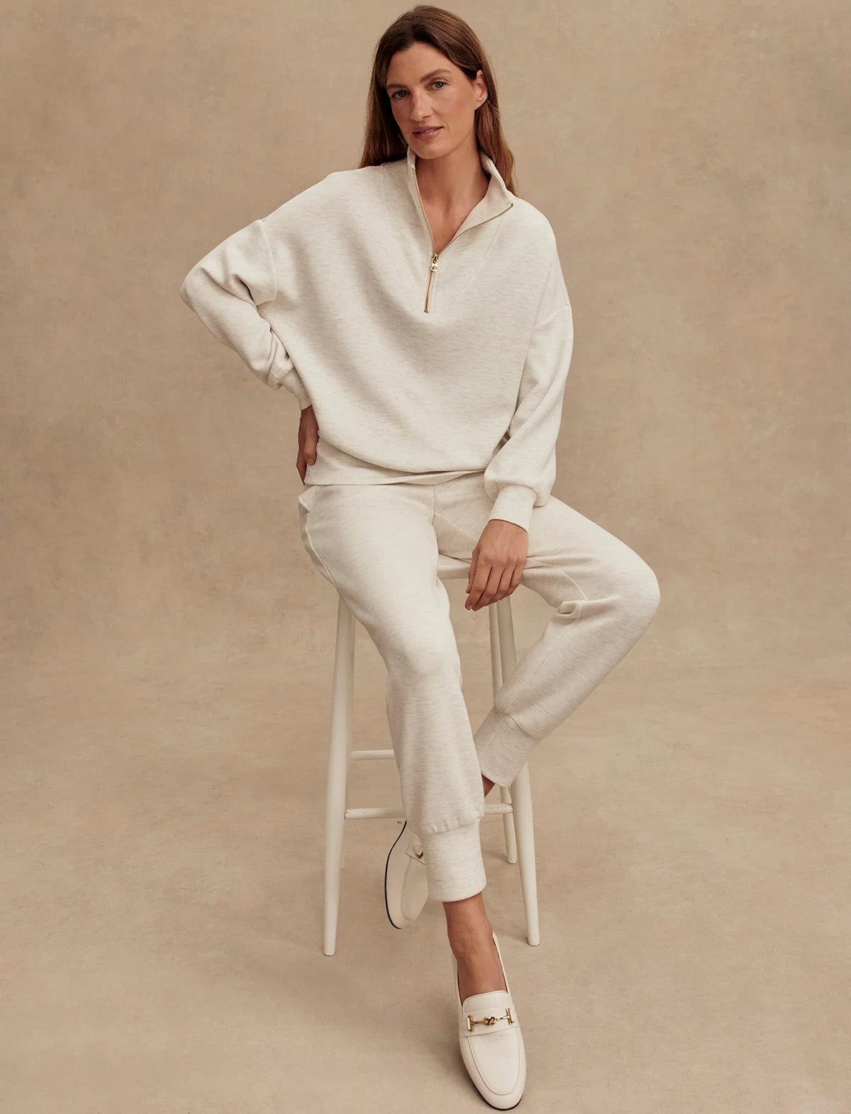 VARLEY The Slim Cuff Pant 25" in Ivory Marl