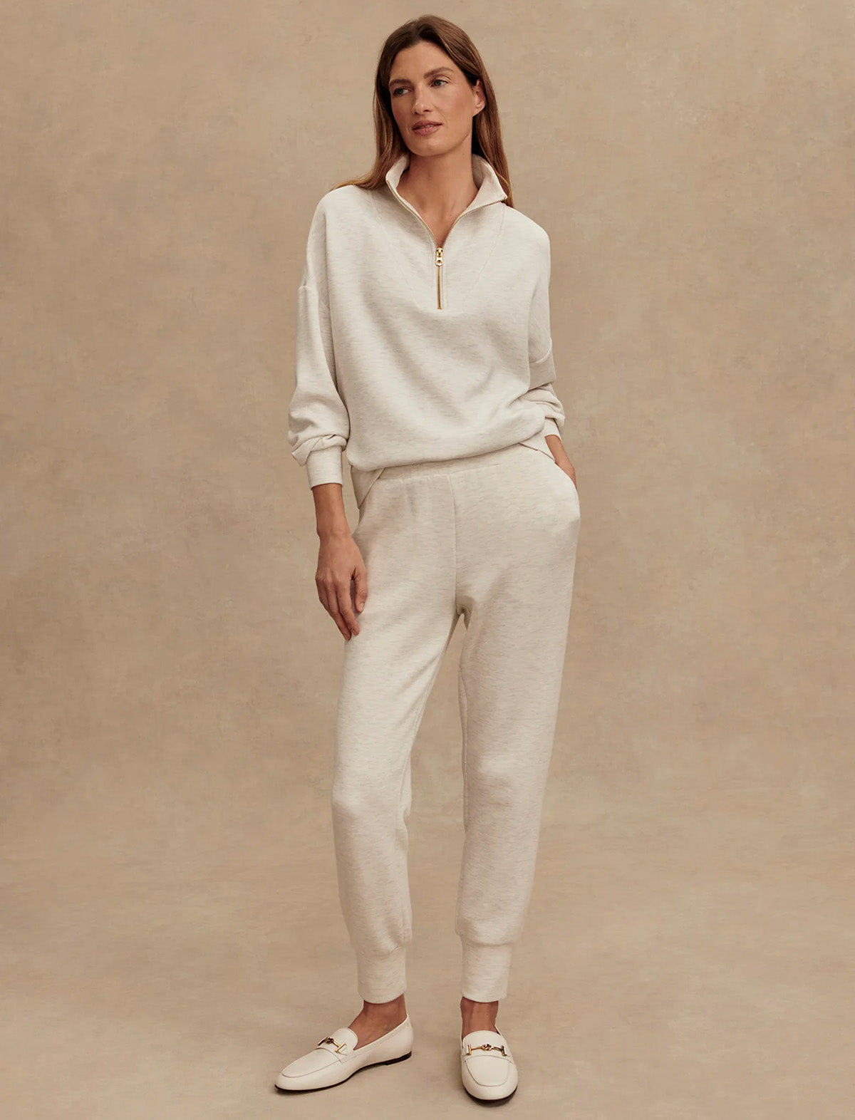 VARLEY The Slim Cuff Pant 25" in Ivory Marl