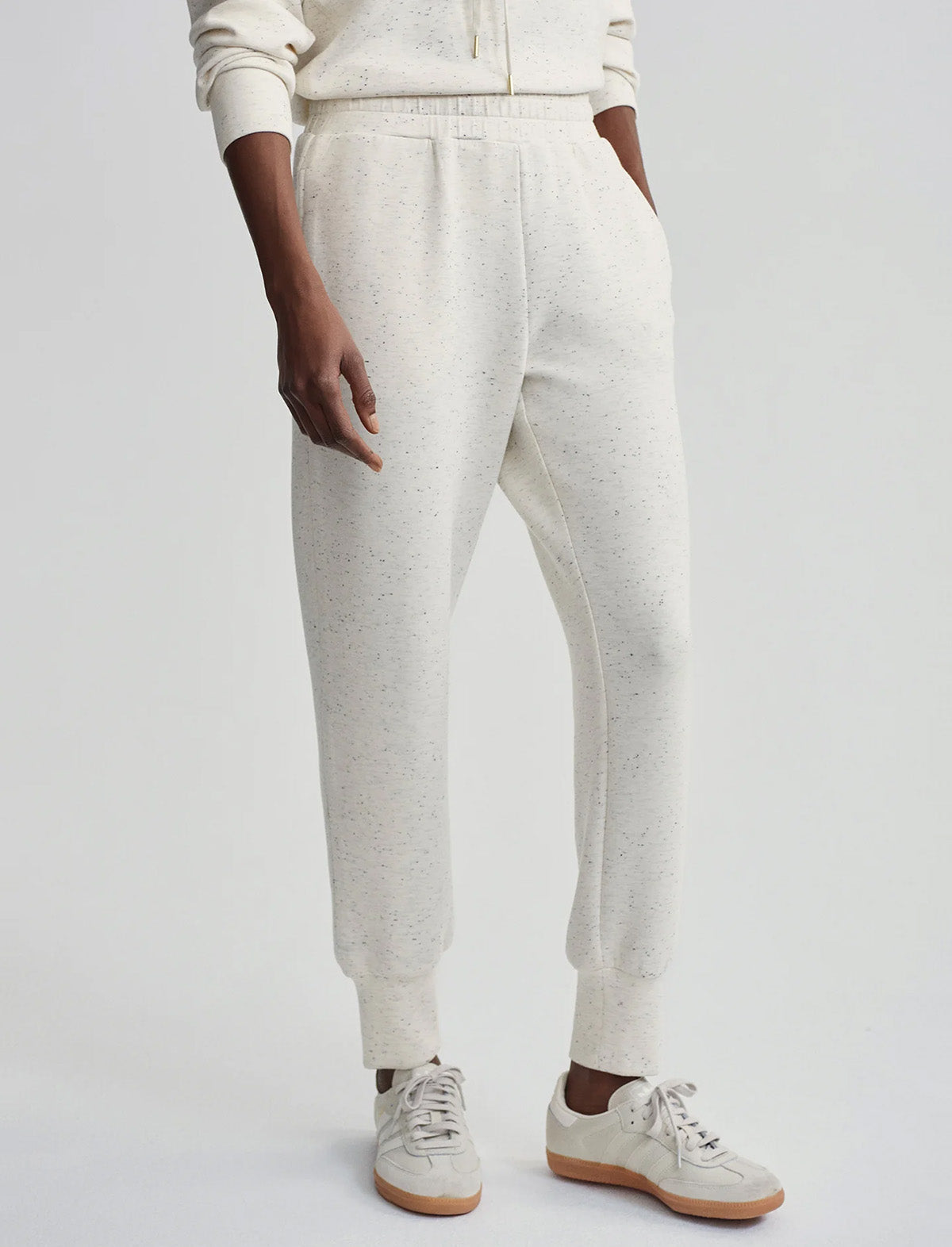 VARLEY The Slim Cuff Pant 25" in Ivory Marl Fleck