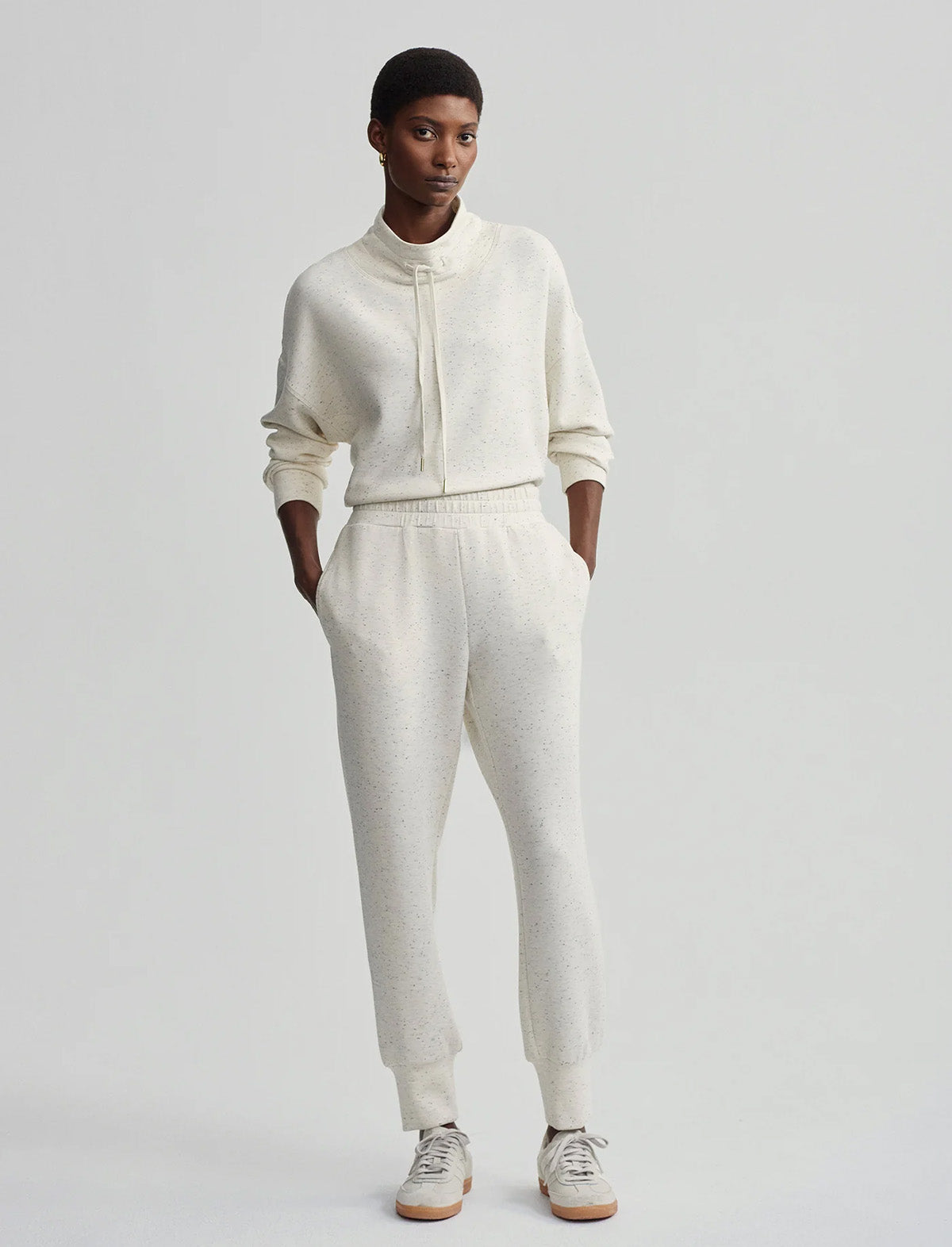 VARLEY The Slim Cuff Pant 25" in Ivory Marl Fleck