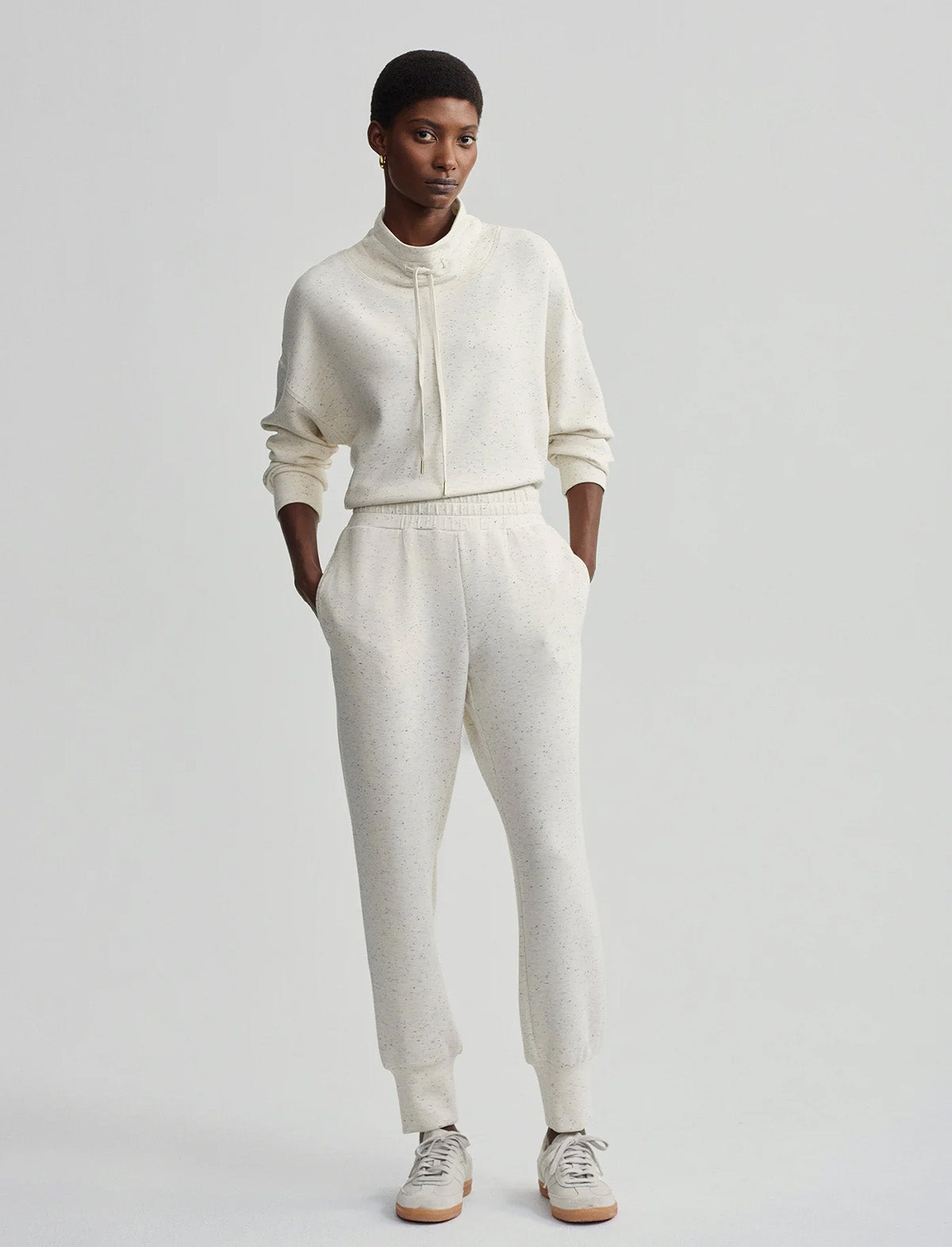 VARLEY The Slim Cuff Pant 27.5" in Ivory Marl Fleck