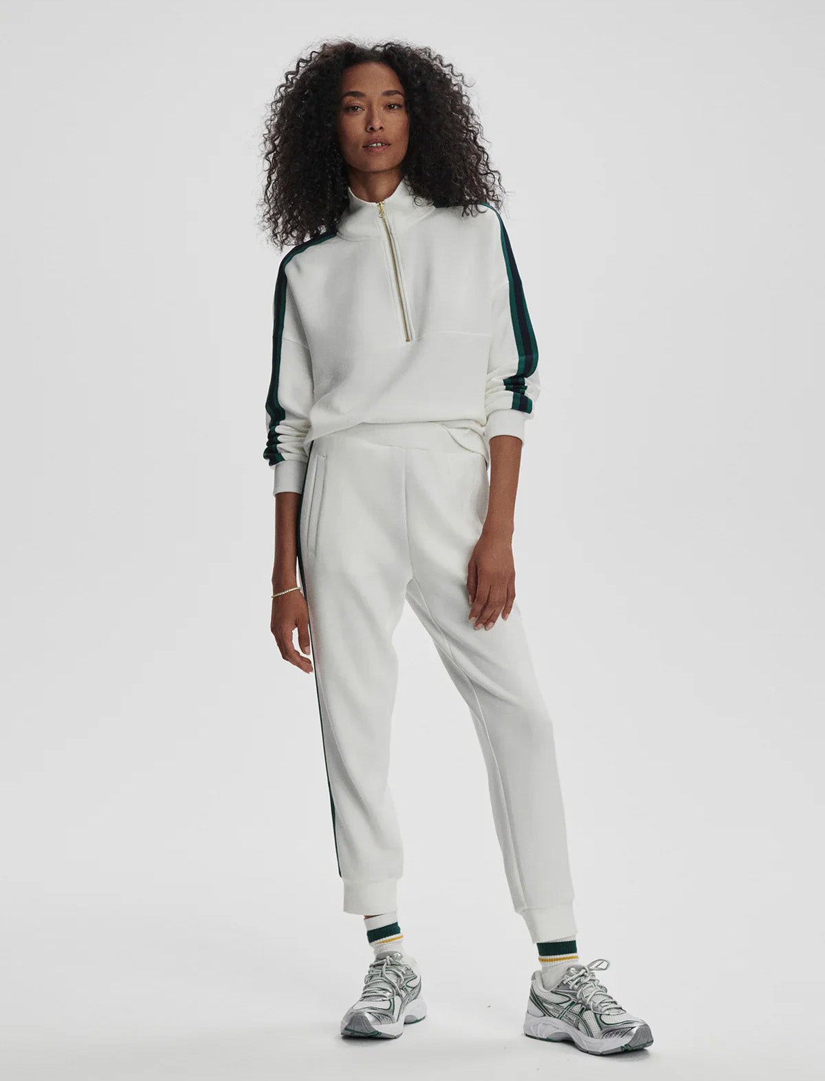 VARLEY The Slim Stripe Cuff Pant 26" in White/Navy/Forest