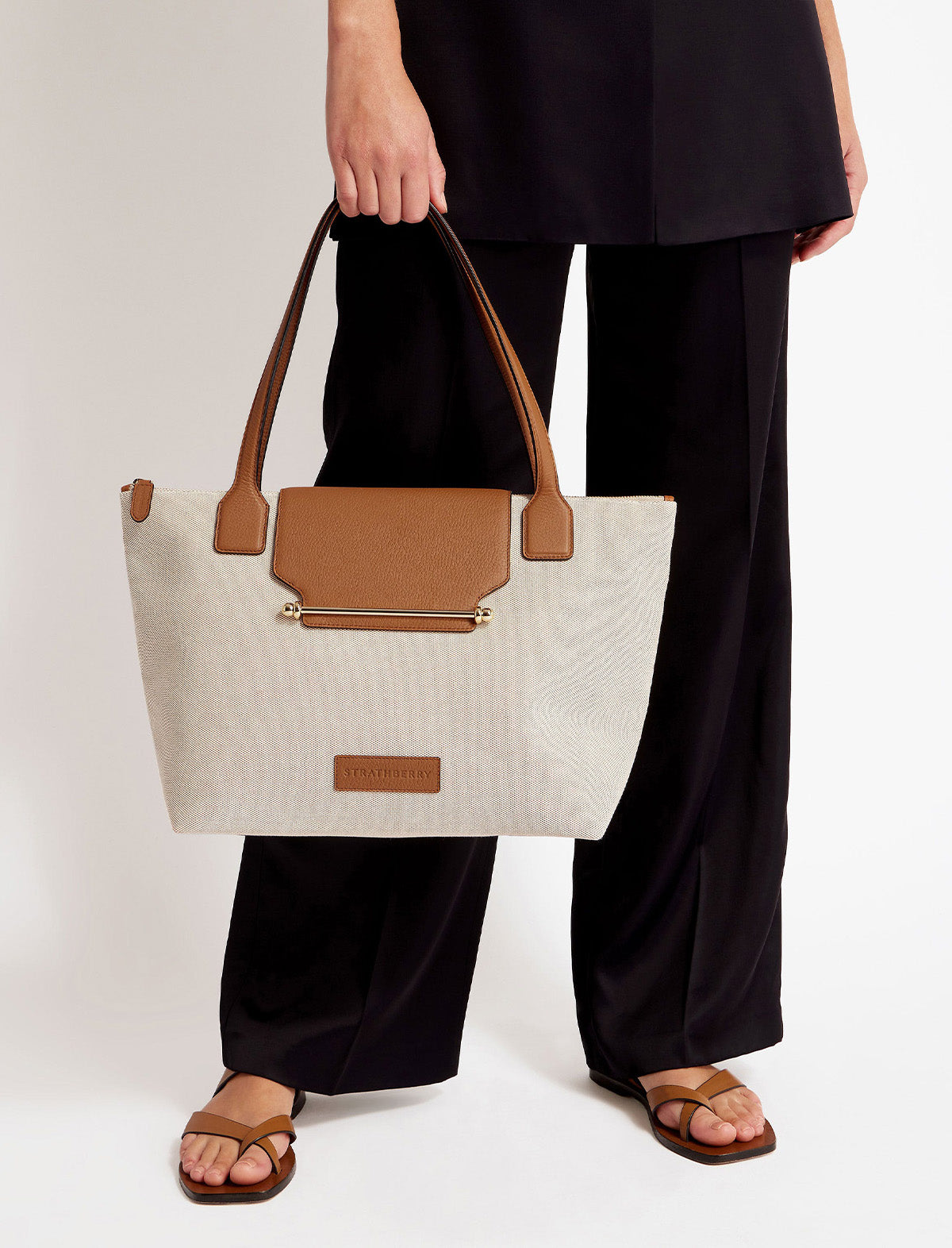 STRATHBERRY Travel Tote Bag in Canvas Ecru/Tan