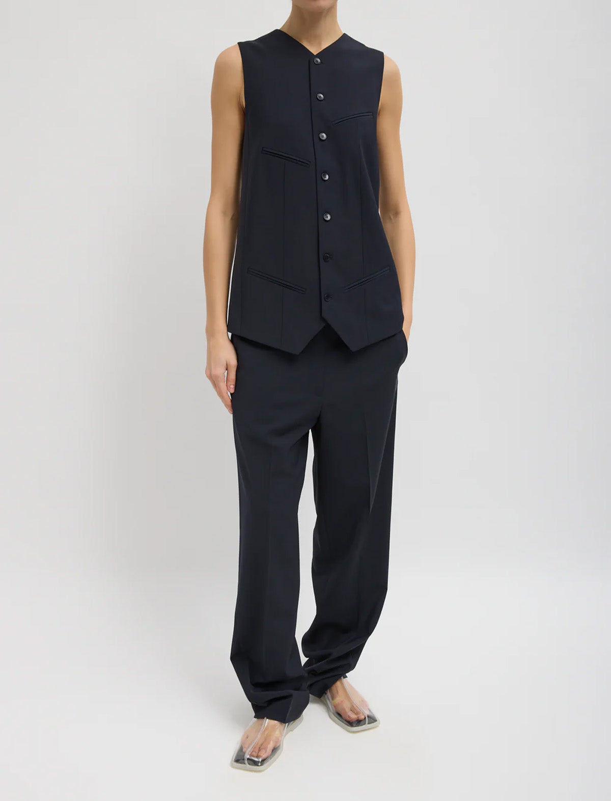 TIBI Tropical Wool Easy Vest in Navy