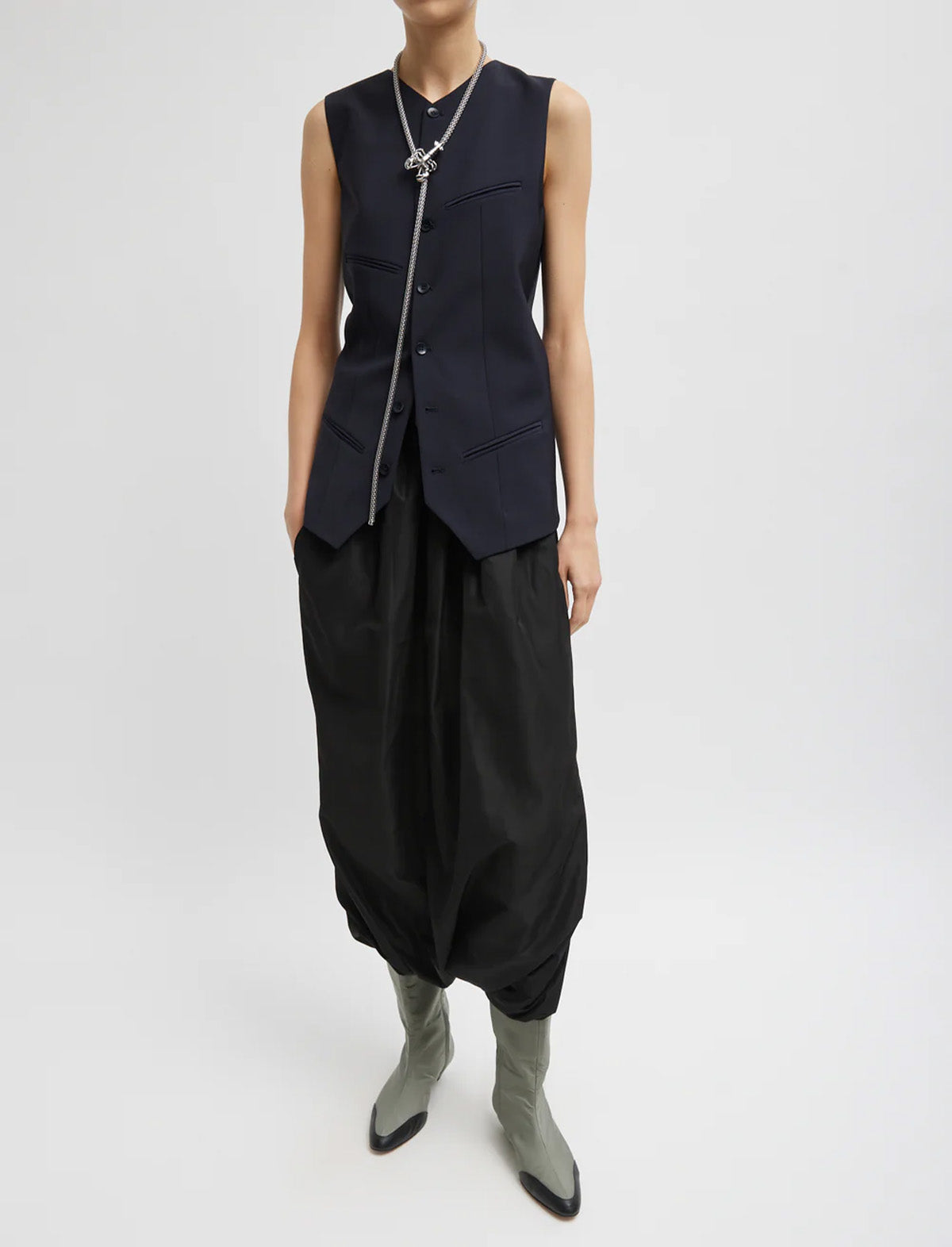 TIBI Tropical Wool Easy Vest in Navy