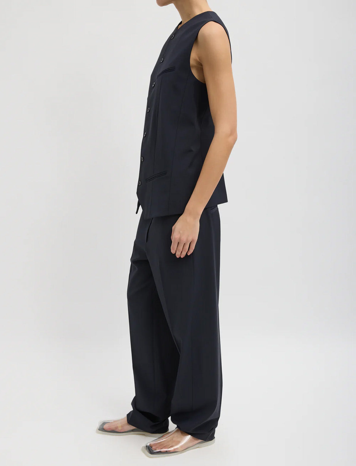 TIBI Tropical Wool Easy Vest in Navy