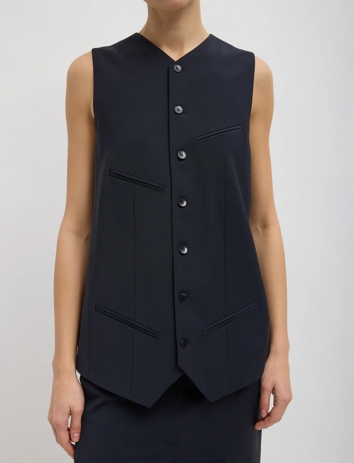 TIBI Tropical Wool Easy Vest in Navy