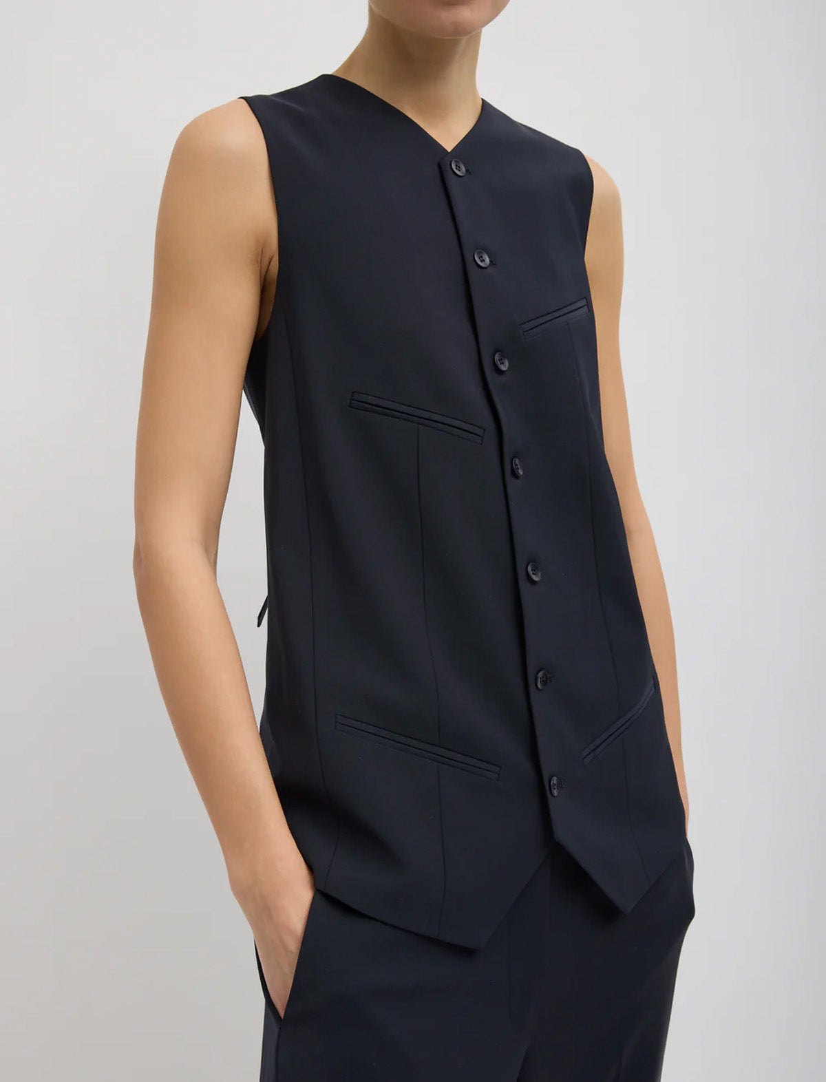TIBI Tropical Wool Easy Vest in Navy