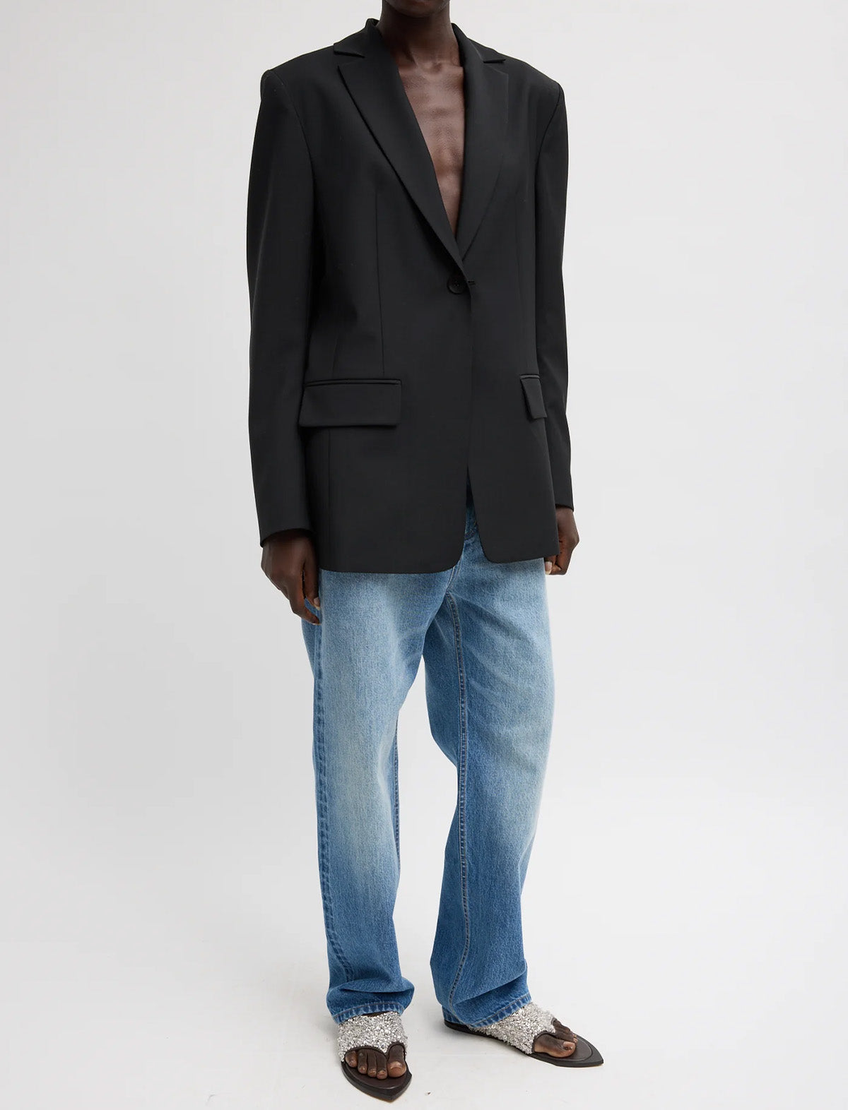 TIBI Tropical Wool Sculpted Blazer in Black