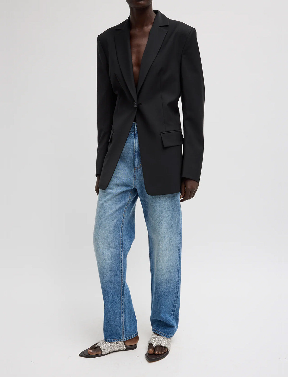 TIBI Tropical Wool Sculpted Blazer in Black