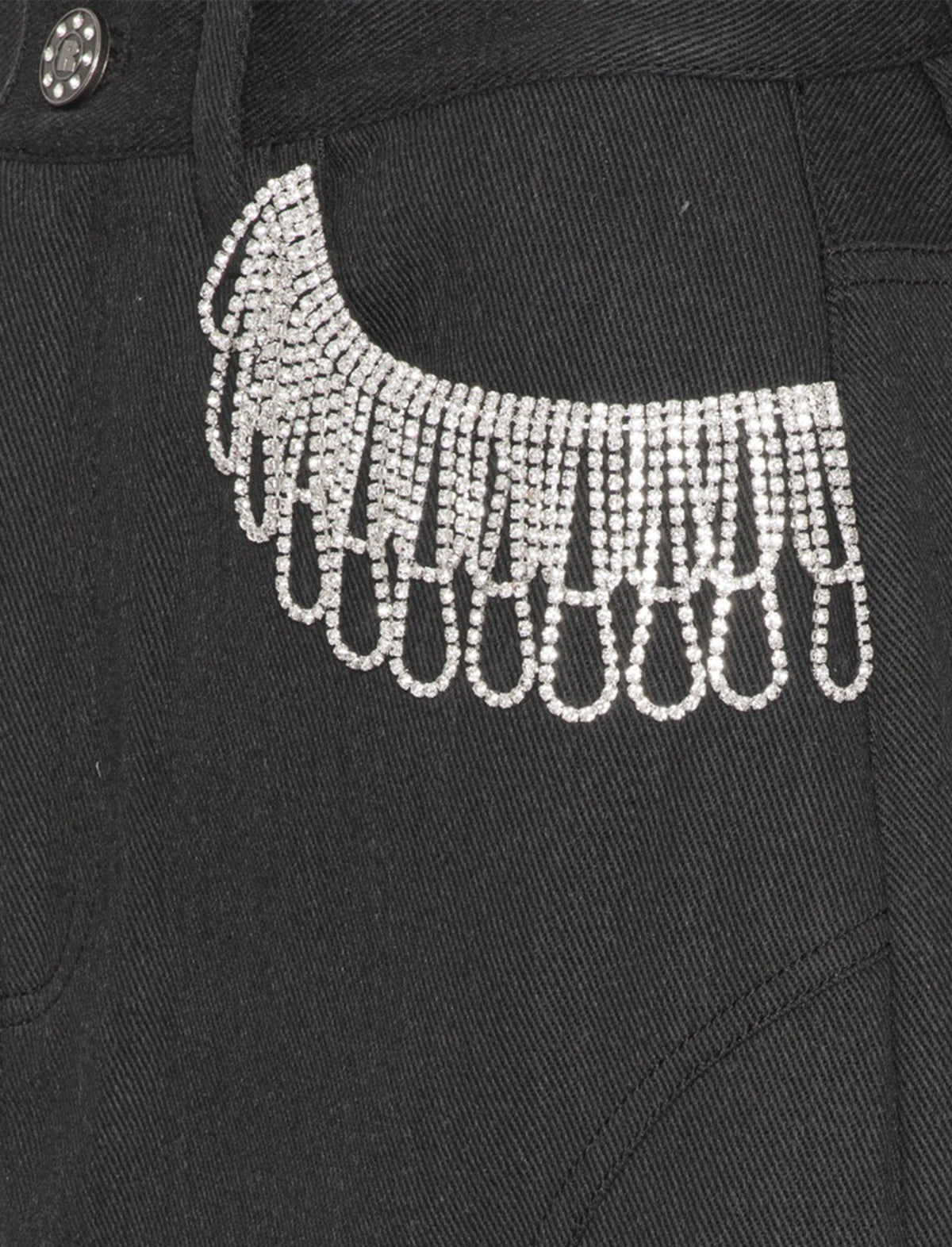 ROTATE BIRGER CHRISTENSEN Crystal Fringe Twill Maxi Denim Skirt in Black