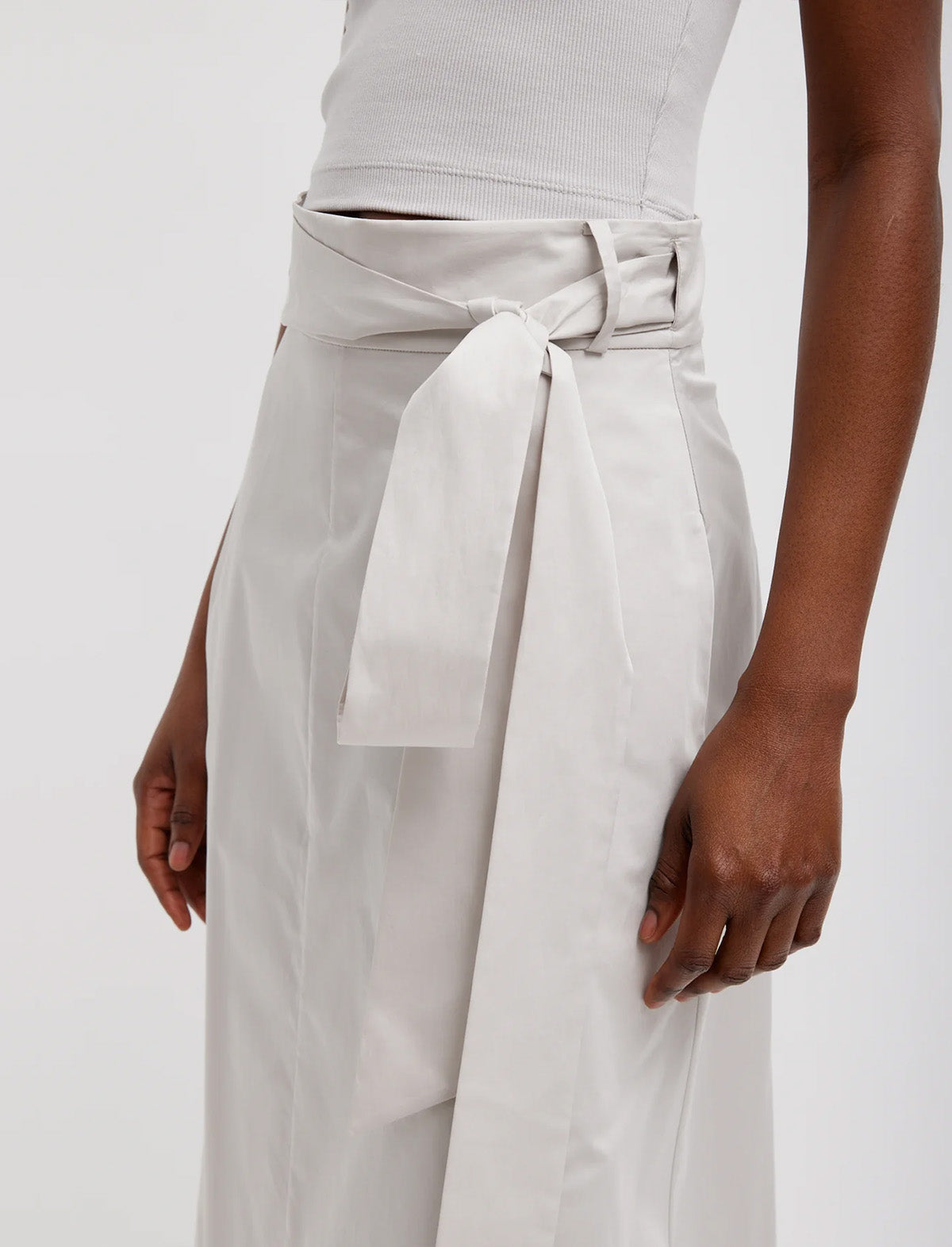 TIBI Eco Poplin Back Wrap Skirt In Stone