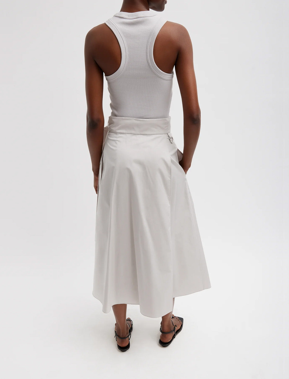 TIBI Eco Poplin Back Wrap Skirt In Stone