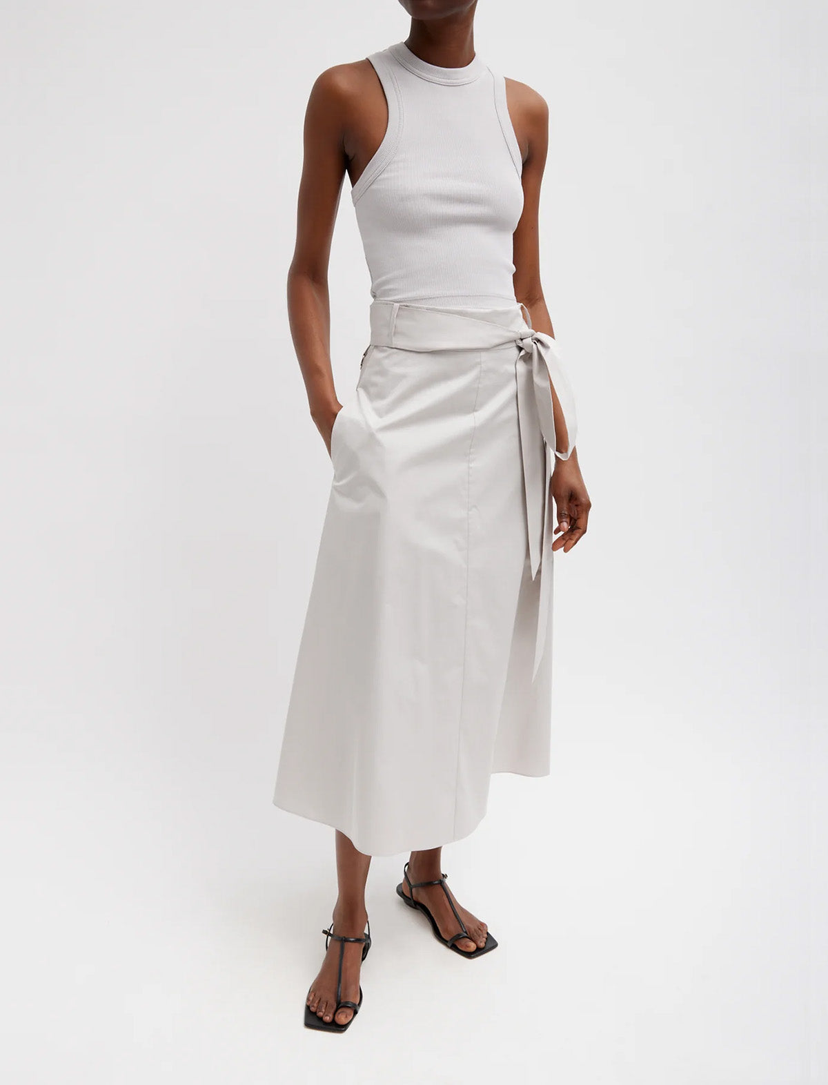 TIBI Eco Poplin Back Wrap Skirt In Stone