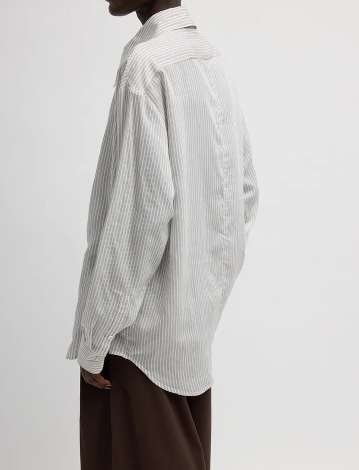 TIBI Ultra Light Silk Tencel Striped Pintucked Shirt in White Grey Multi