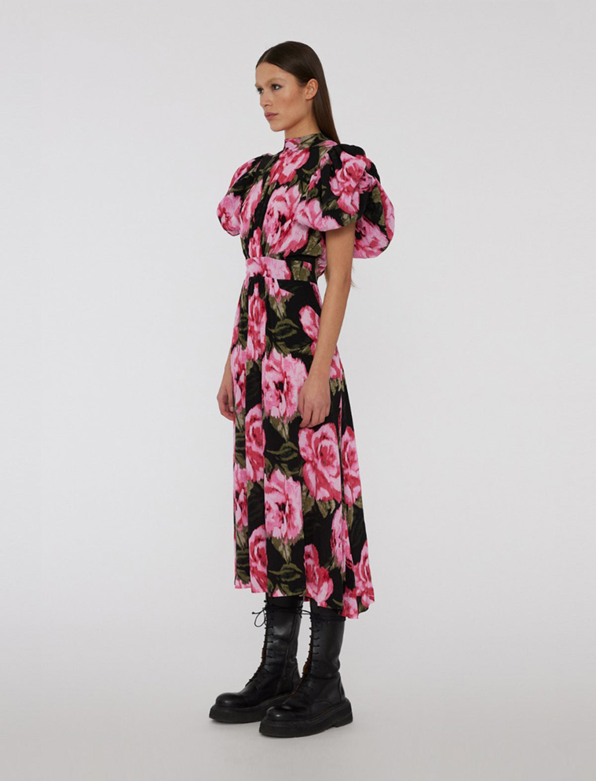 ROTATE BIRGER CHRISTENSEN Jacquard Noon Floral Dress in Black and Red