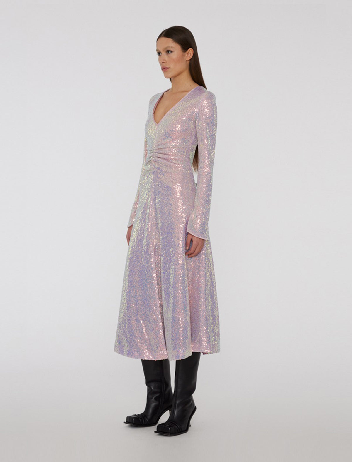 ROTATE Sierra Sequin Midi Dress in Sachet Pink