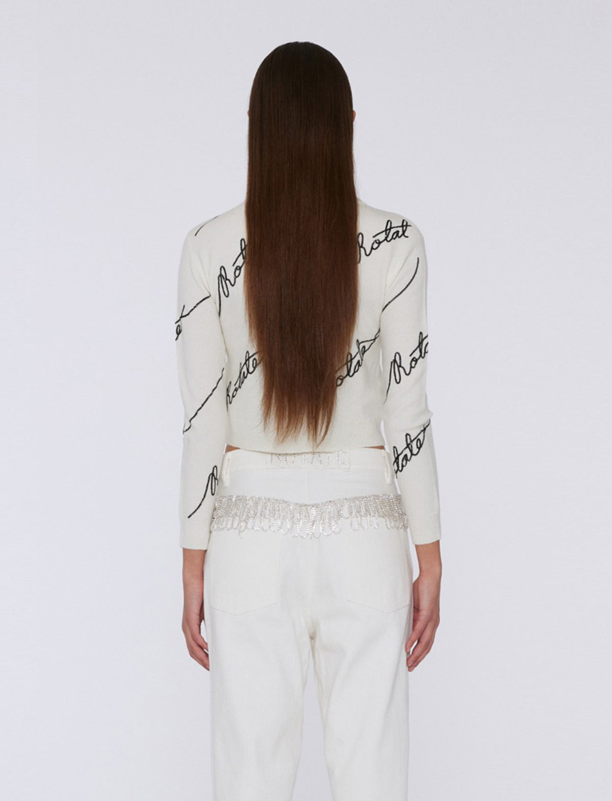 ROTATE BIRGER CHRISTENSEN Sequin Logo Cardigan in Creme