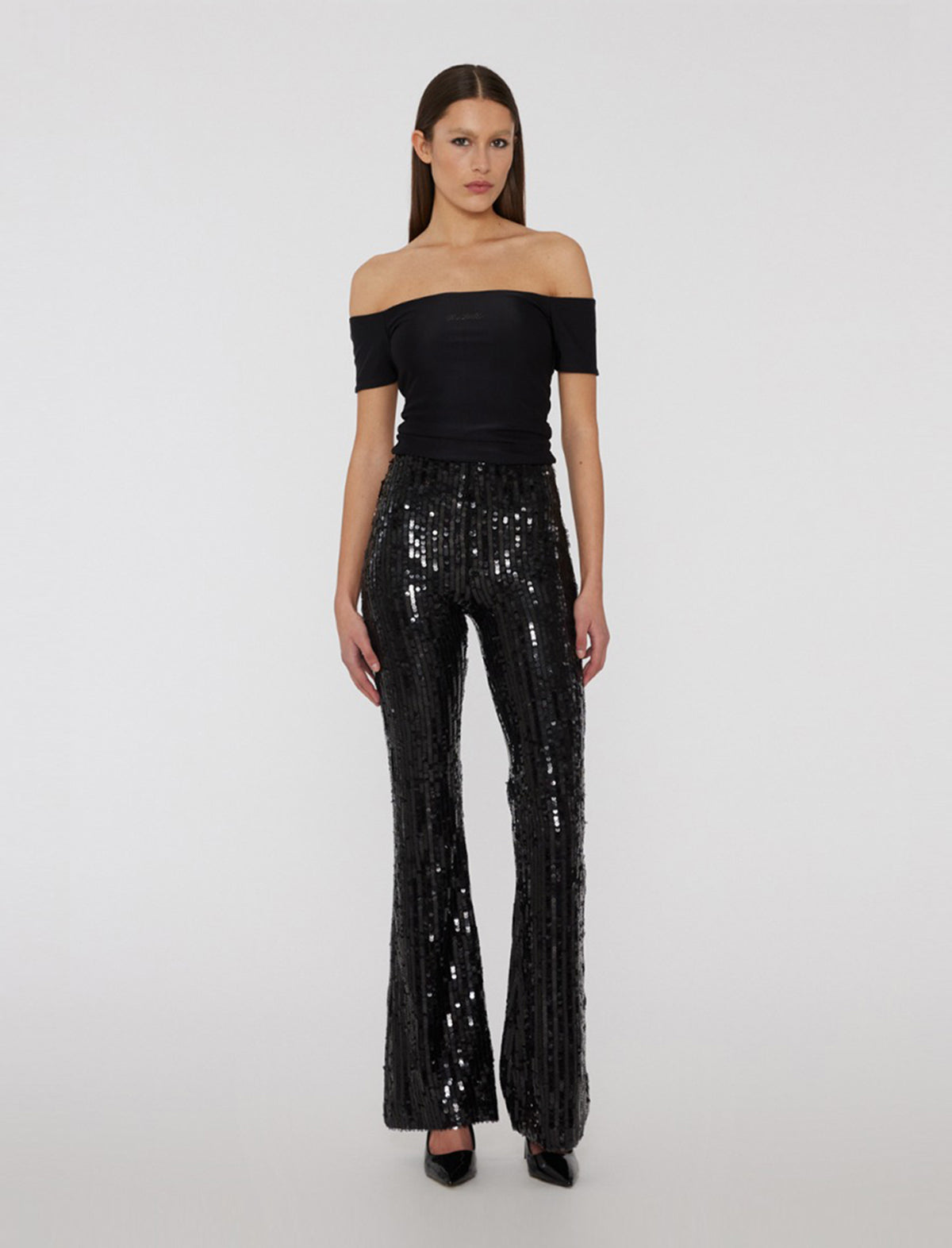 ROTATE BIRGER CHRISTENSEN Sequined Flare Pants in Black