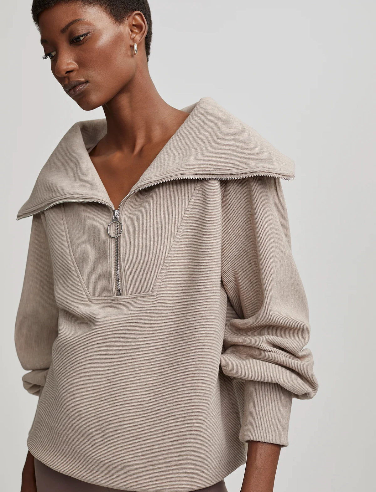 VARLEY Vine Half Zip In Taupe Marl