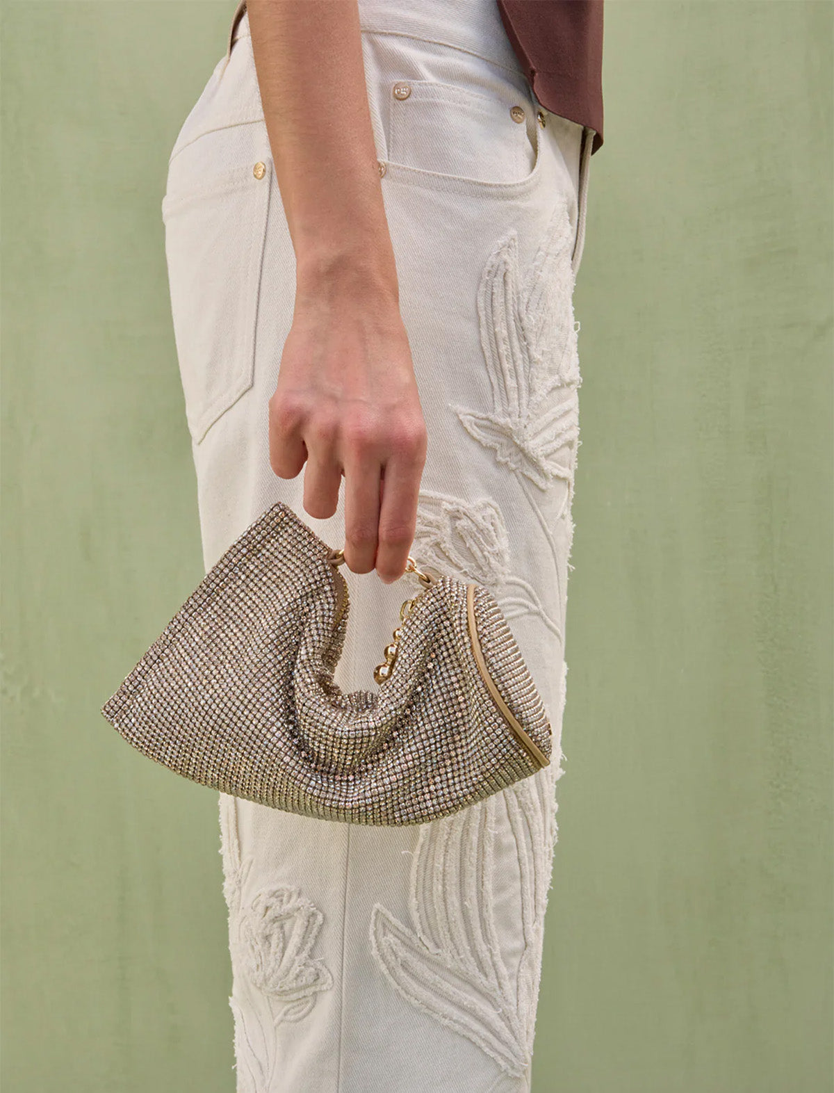 CULT GAIA Viera Rhinestone Wristlet in Sand Dollar