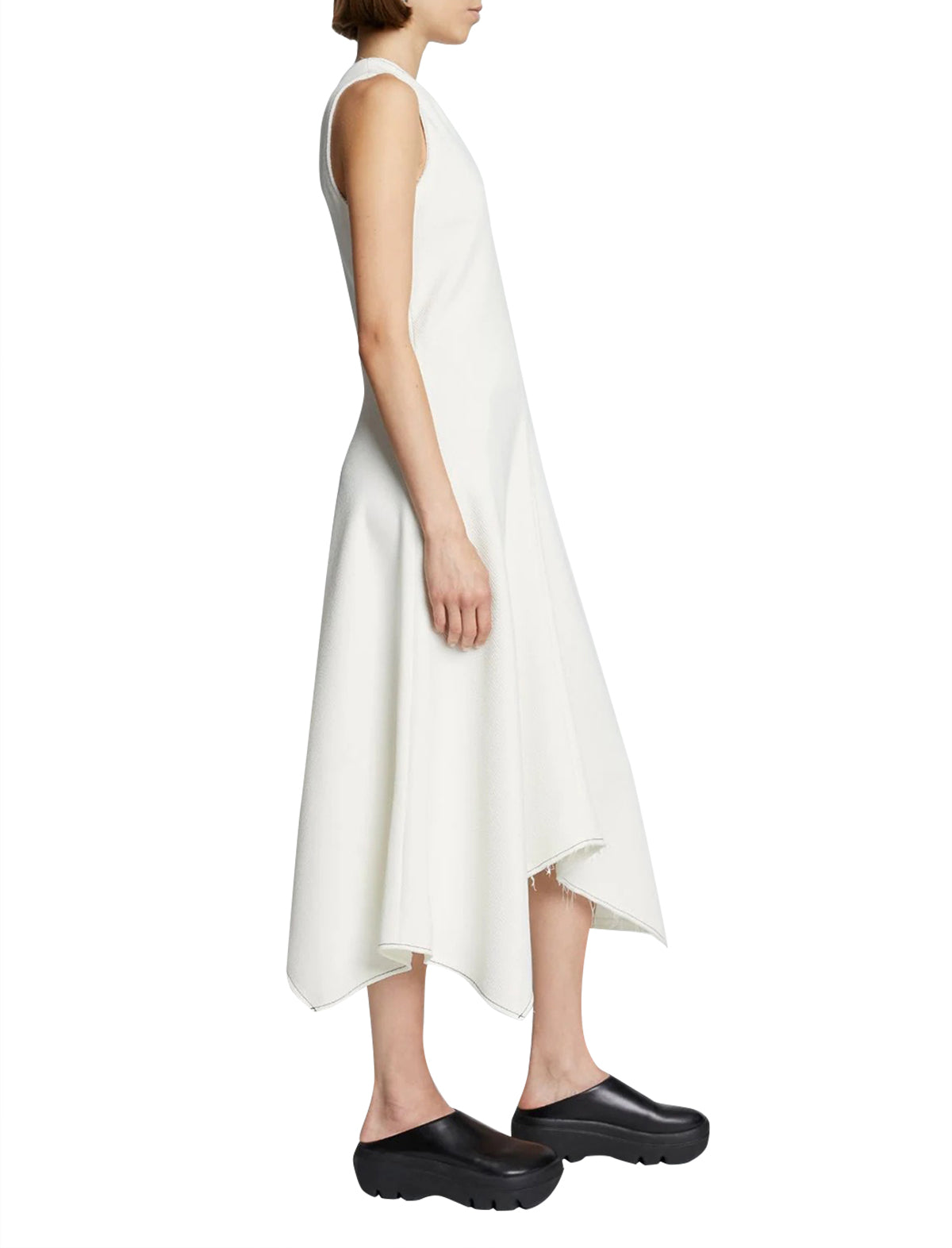 PROENZA SCHOULER WHITE LABEL Ribbed Asymmetric Hem Dress In Off White